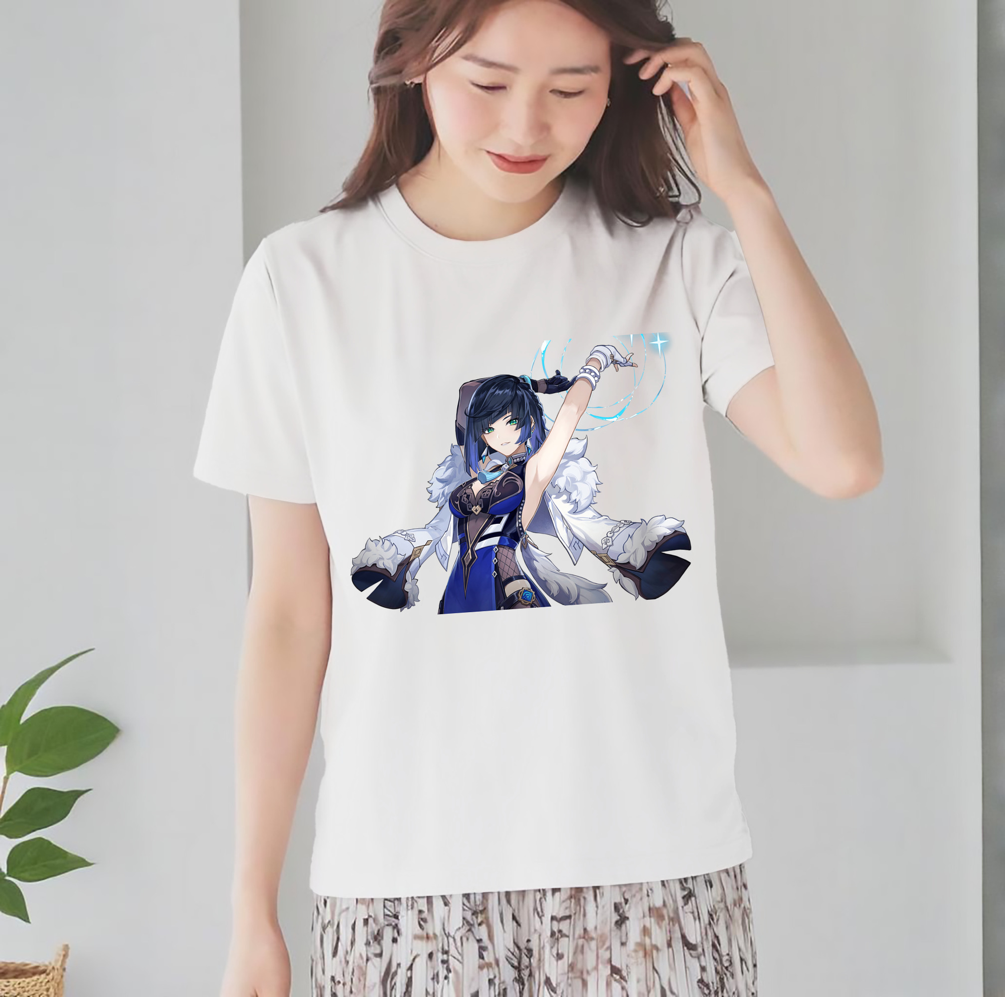 げんし神 夜兰 やらん genshin Yaran レディースカジュアルプリントTシャツ（綿100％）