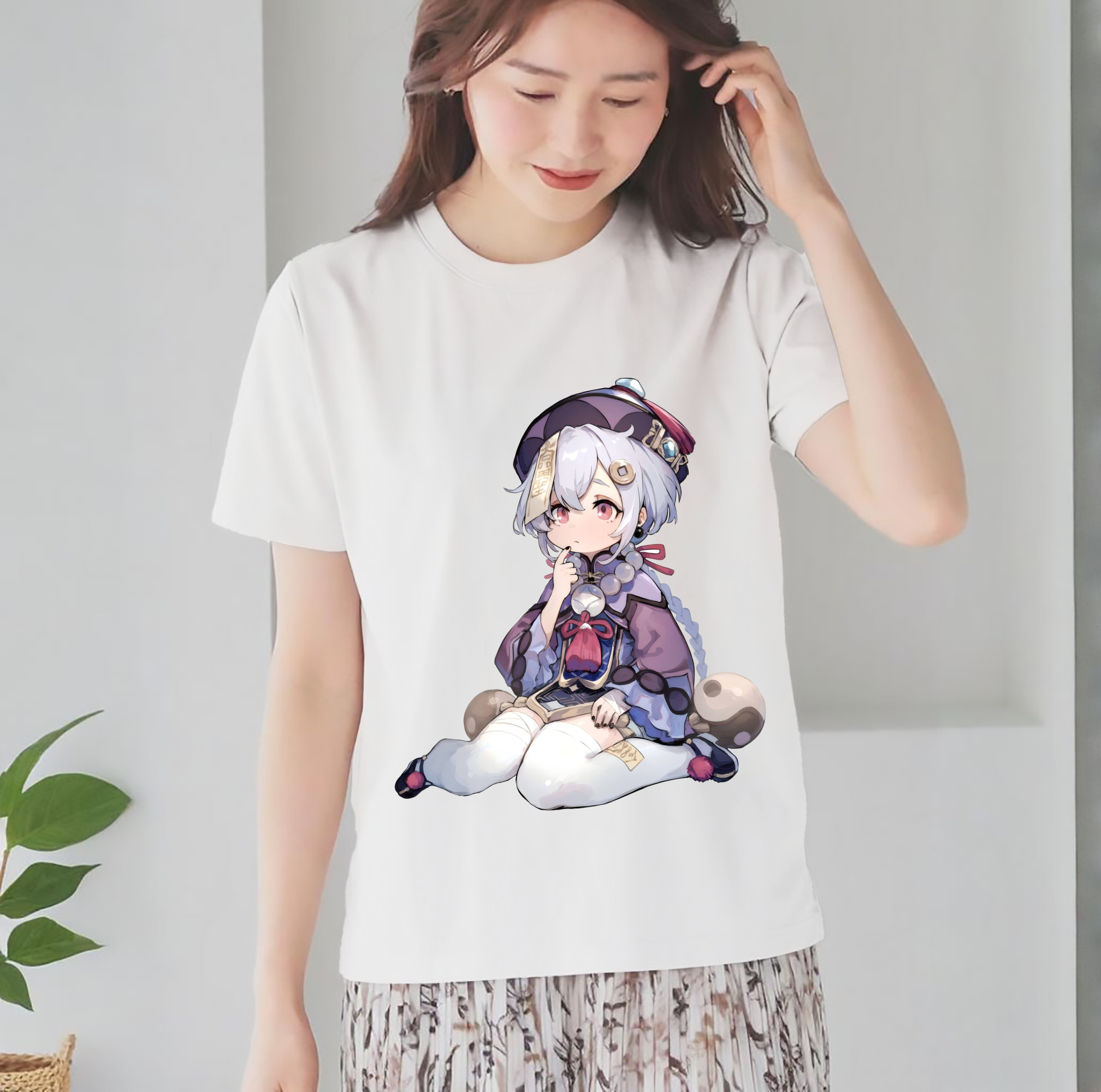 げんし神 七七 なな  genshin Nana レディースカジュアルプリントTシャツ（綿100％）