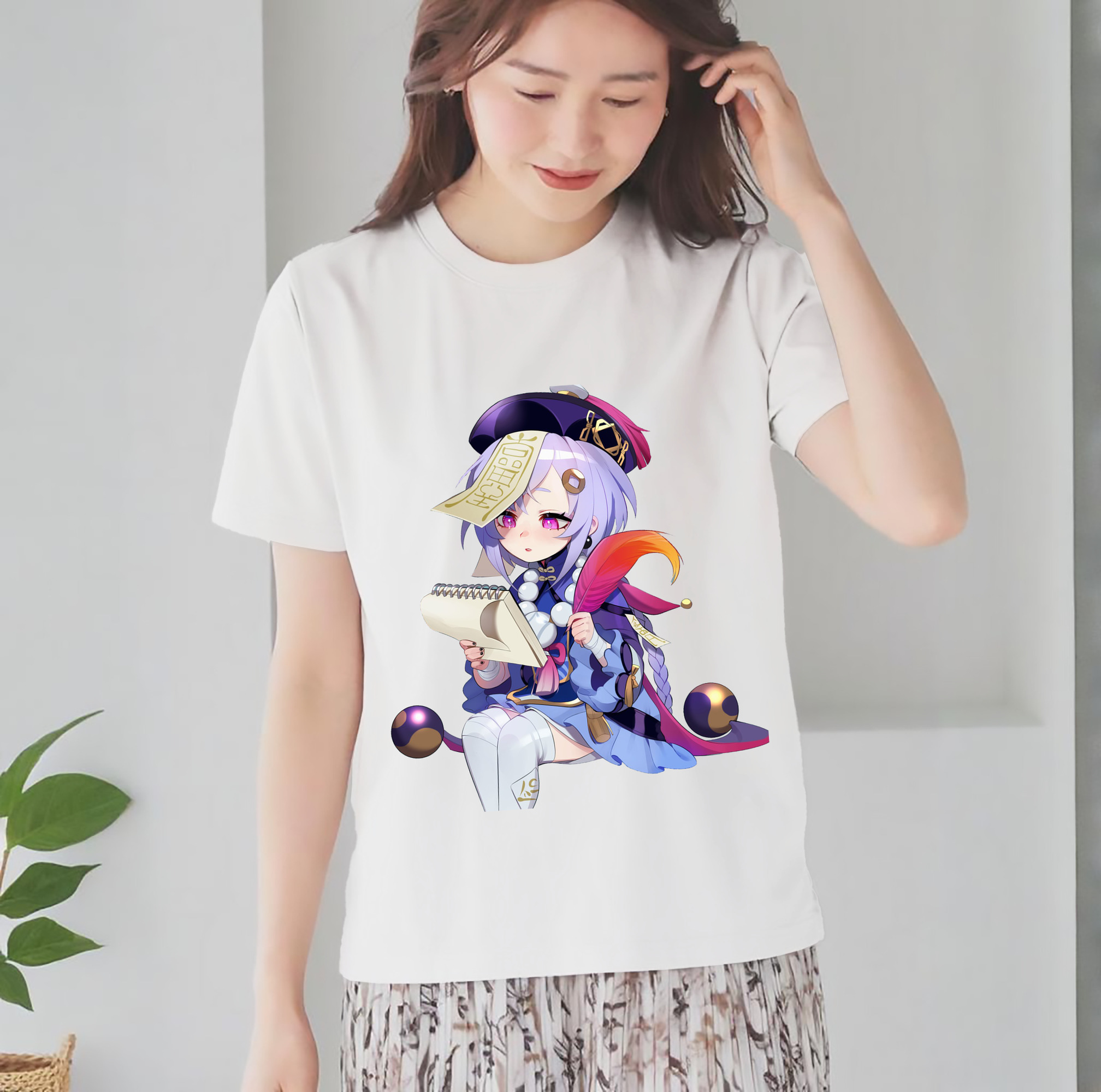 げんし神 七七 なな  genshin Nana レディースカジュアルプリントTシャツ（綿100％）
