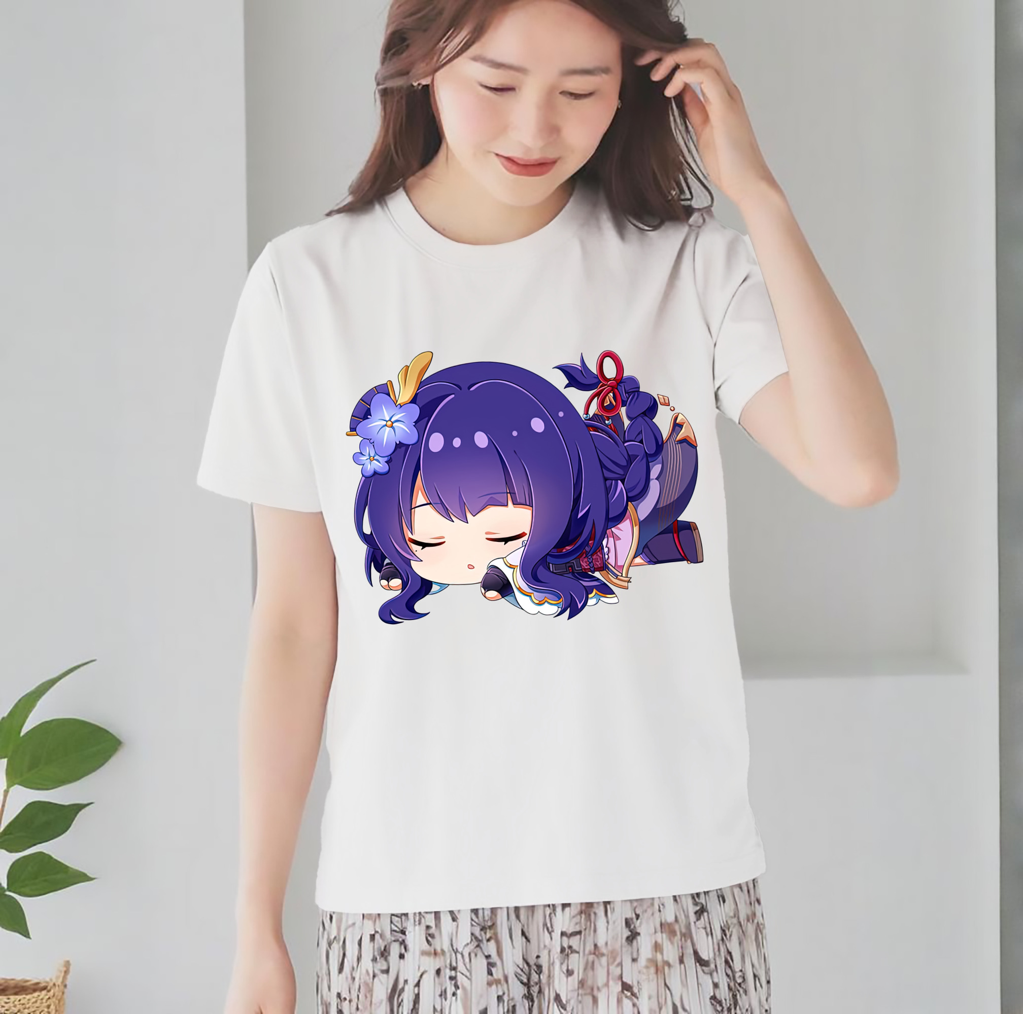 げんし神 雷電将軍 らいでんしょうぐん genshin Raiden Shogun レディースカジュアルプリントTシャツ（綿100％）