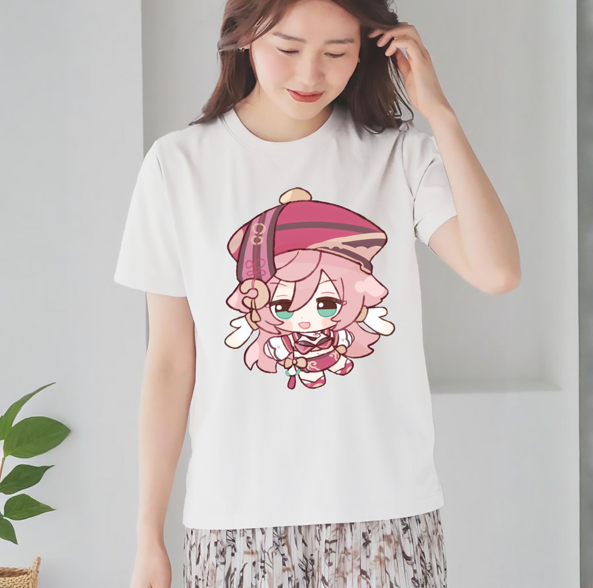 げんし神 ヤンフェイ genshin Yanfei レディースカジュアルプリントTシャツ（綿100％）