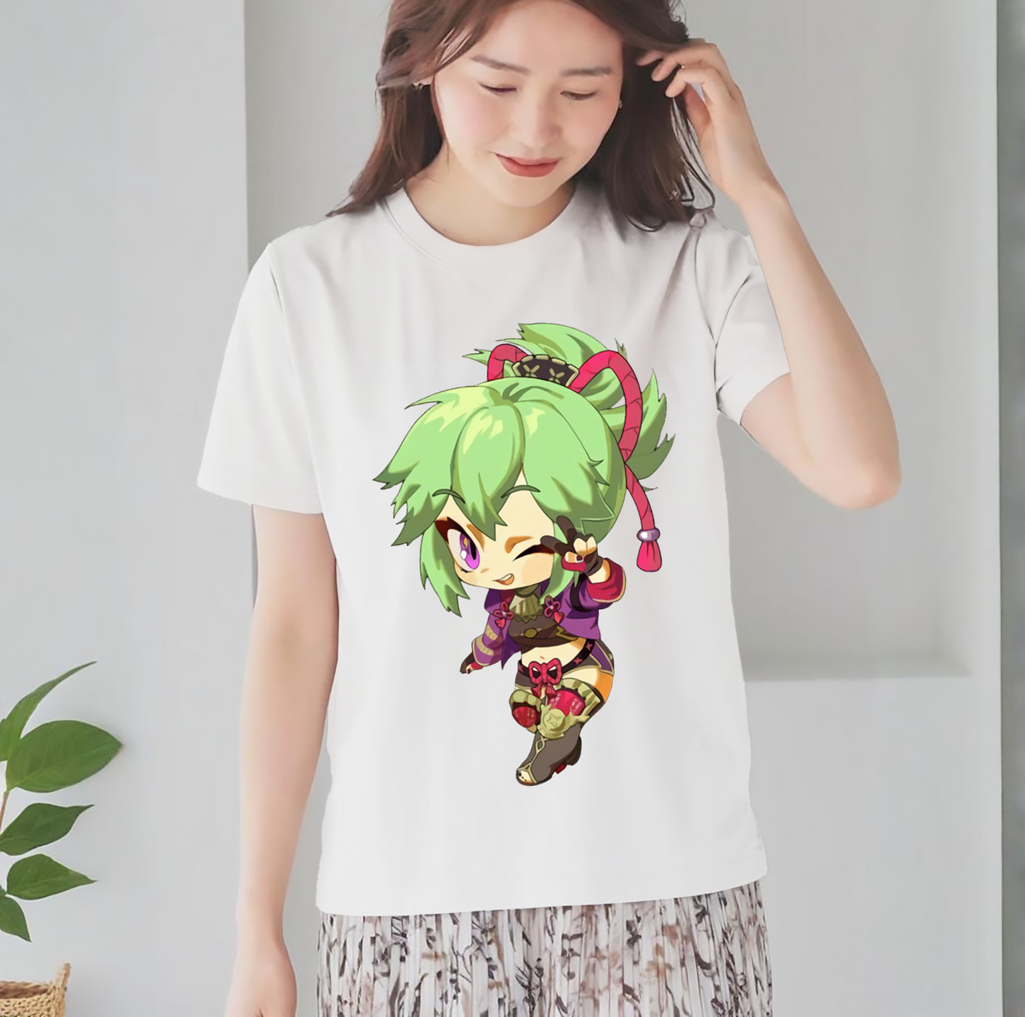 げんし神  久岐忍 くき しのぶ genshin Kuki Shinobu レディースカジュアルプリントTシャツ（綿100％）