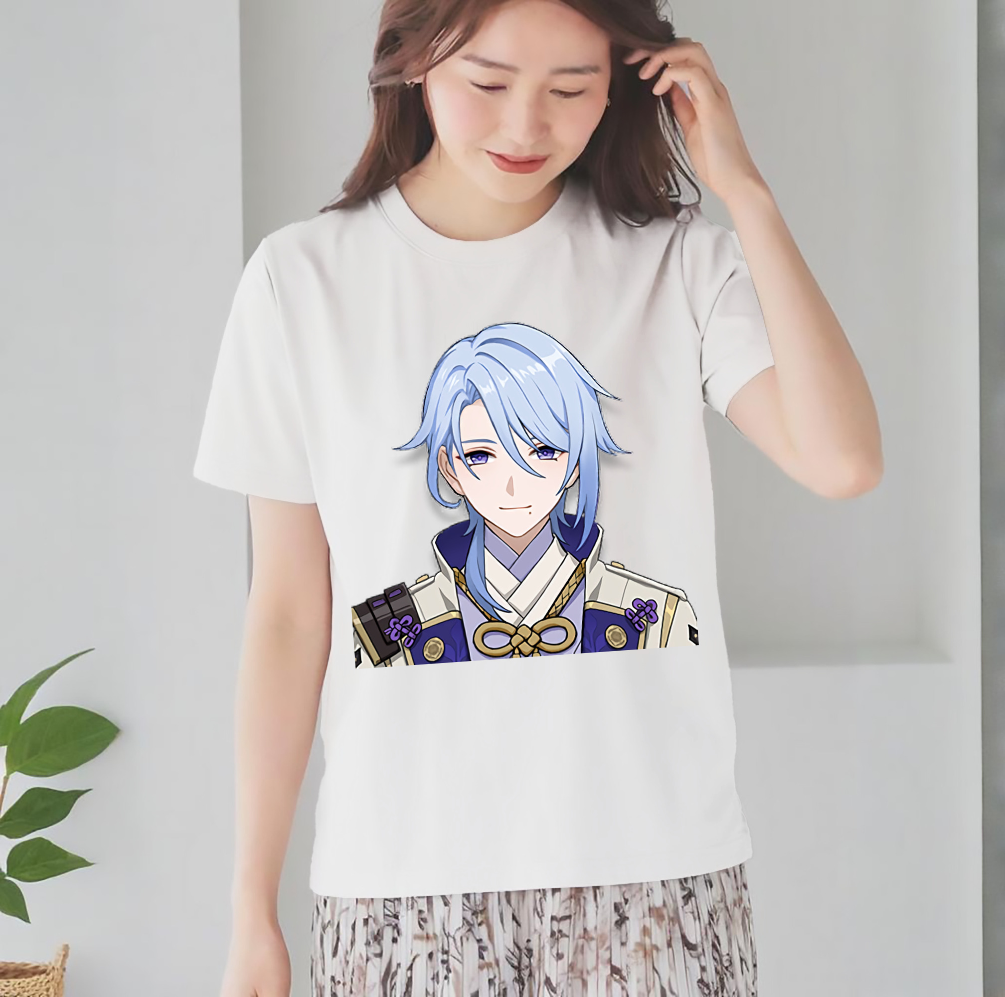 げんし神 神里綾人 かみさとあやと genshin Kamisato Ayato レディースカジュアルプリントTシャツ（綿100％）