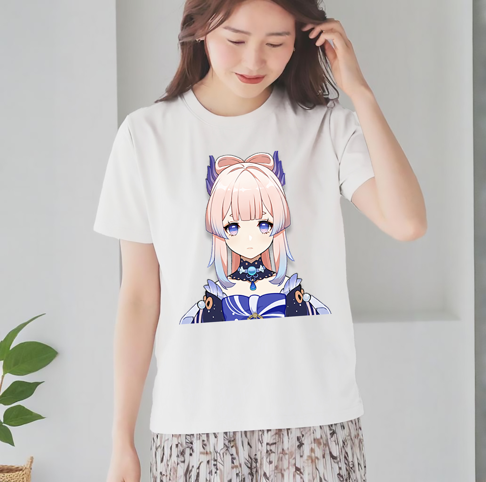げんし神 珊瑚宮心海 サンゴノミヤ・ココミ genshin Sangonomiya Kokomi レディースカジュアルプリントTシャツ（綿100％）
