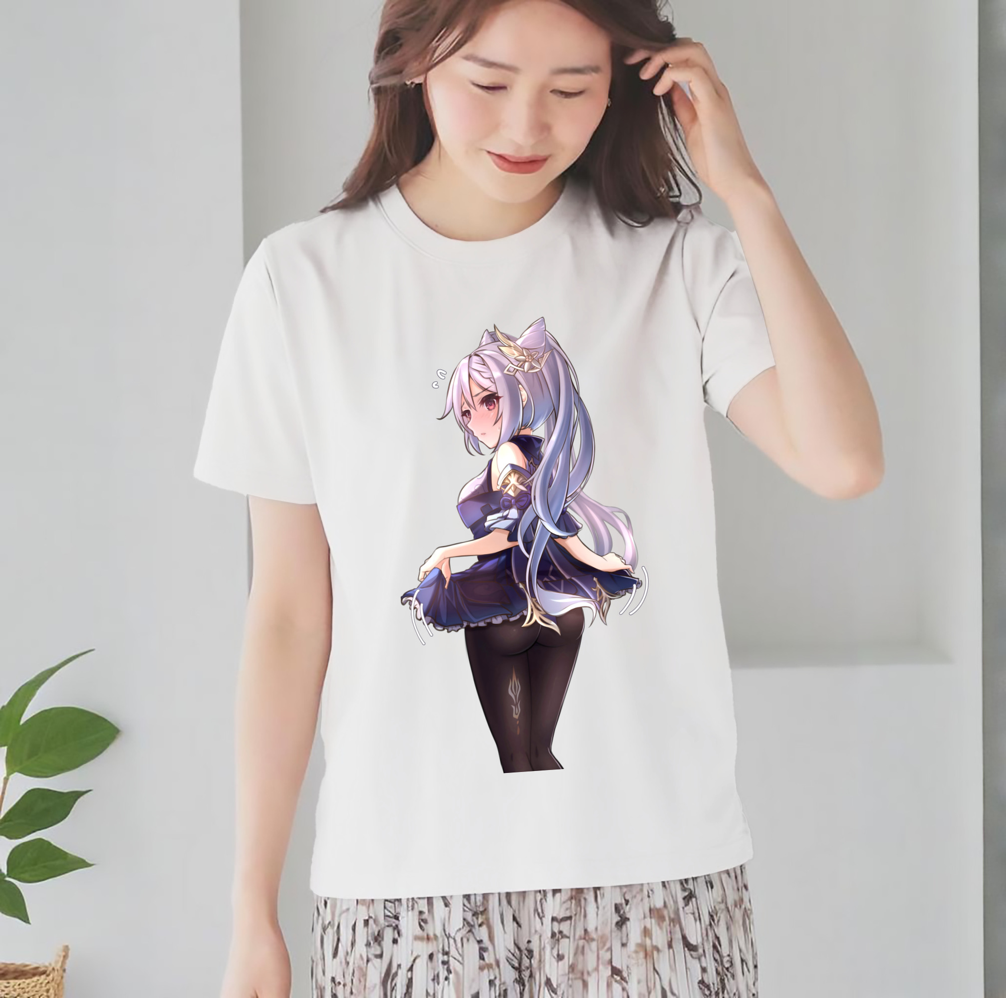 げんし神 刻晴 こくせい genshin Kokusei レディースカジュアルプリントTシャツ（綿100％）