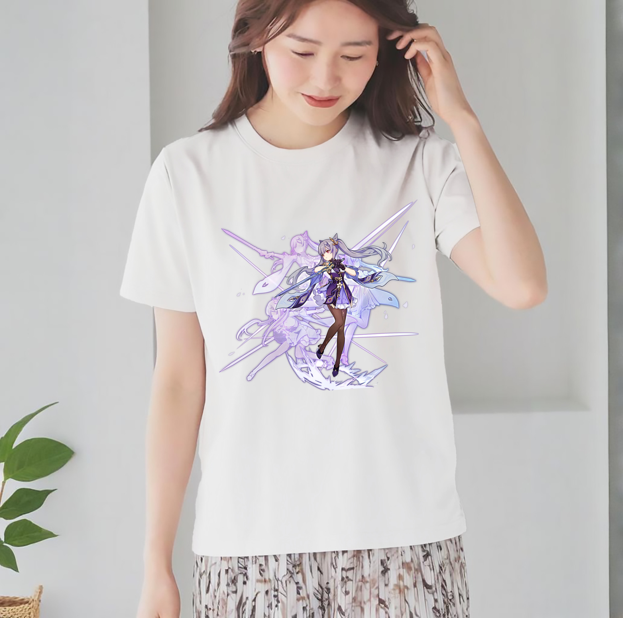 げんし神 刻晴 こくせい genshin Kokusei レディースカジュアルプリントTシャツ（綿100％）