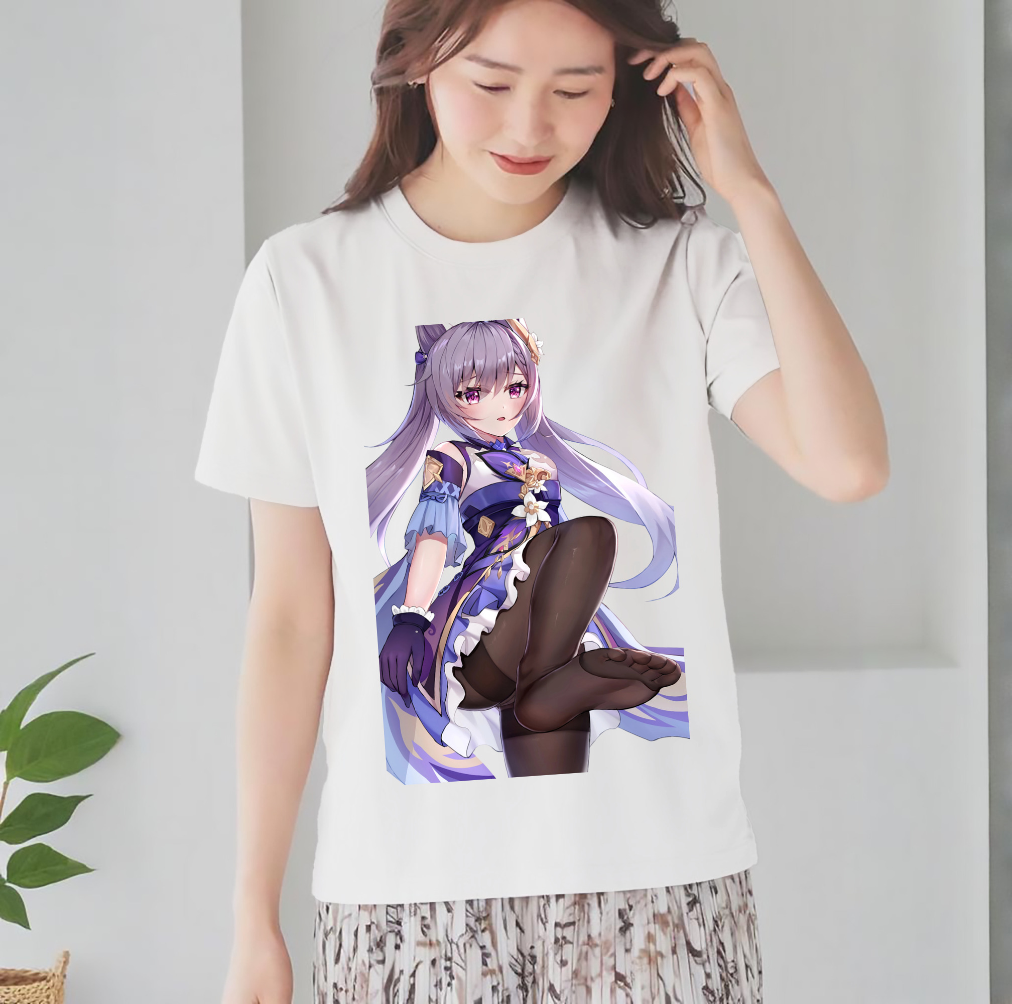 げんし神 刻晴 こくせい genshin Kokusei レディースカジュアルプリントTシャツ（綿100％）