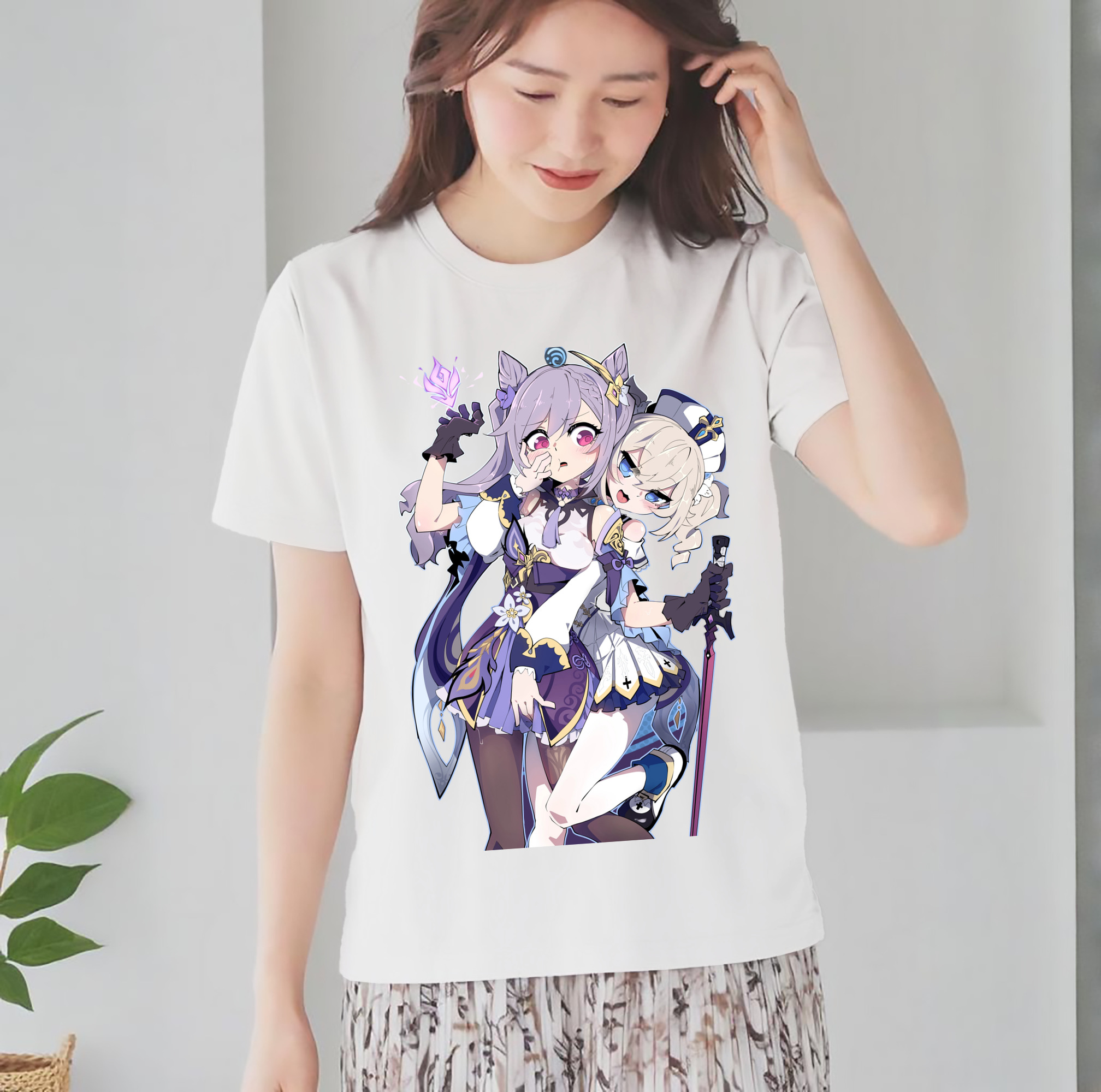 げんし神 刻晴 こくせい genshin Kokusei レディースカジュアルプリントTシャツ（綿100％）