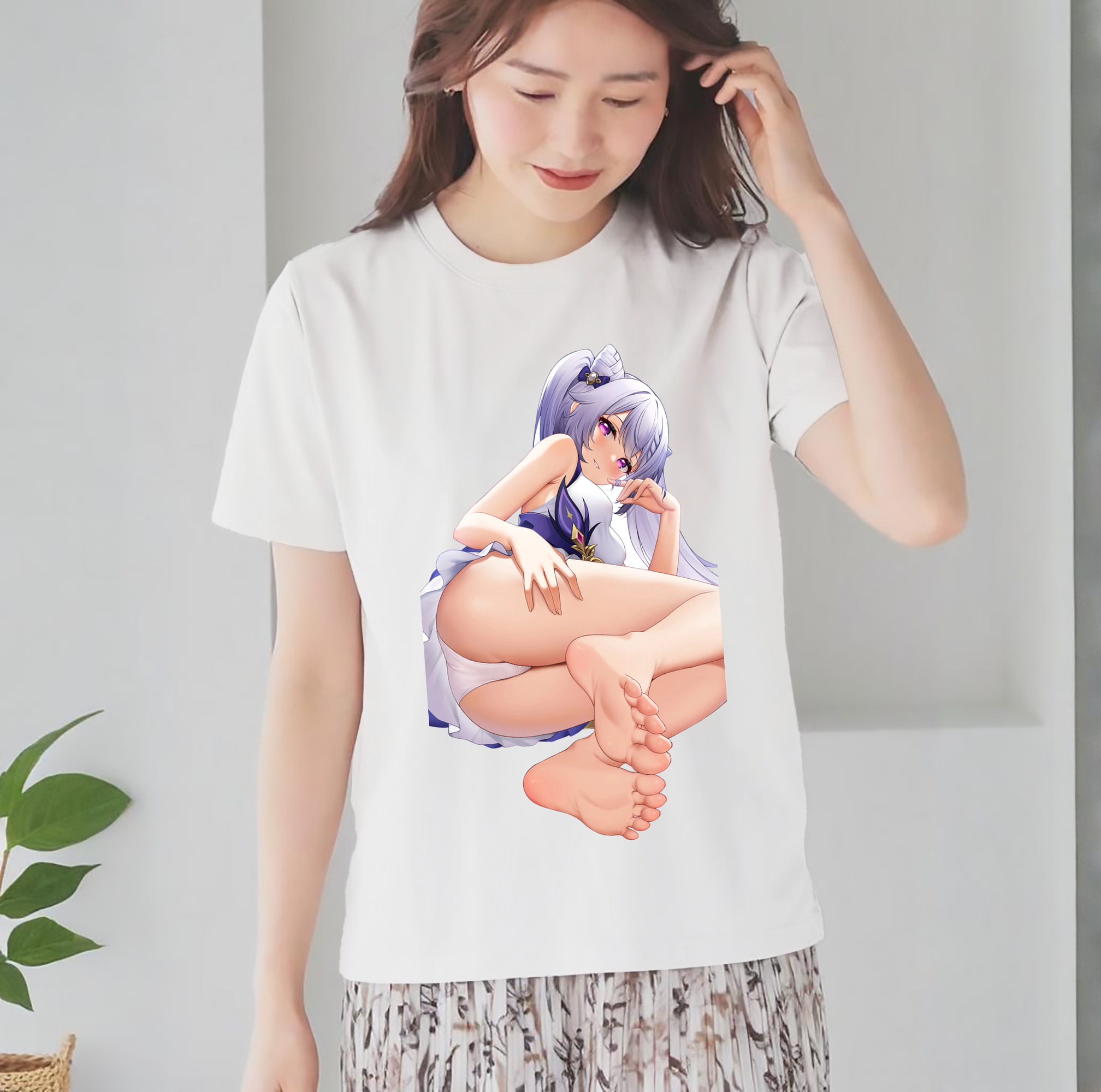げんし神 刻晴 こくせい genshin Kokusei レディースカジュアルプリントTシャツ（綿100％）