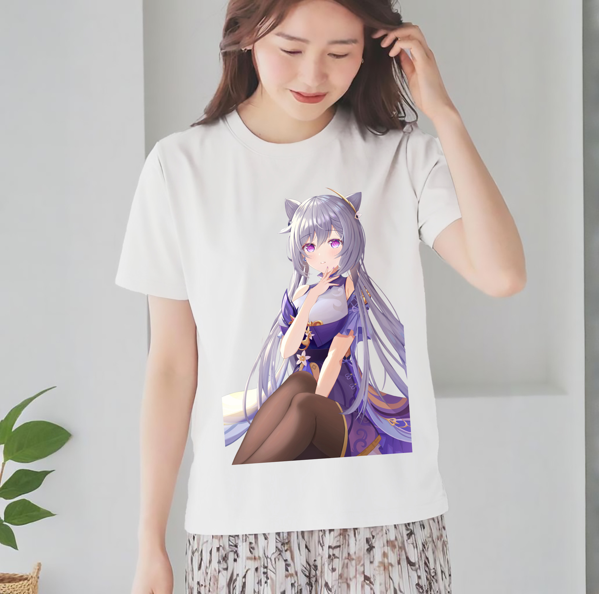 げんし神 刻晴 こくせい genshin Kokusei レディースカジュアルプリントTシャツ（綿100％）
