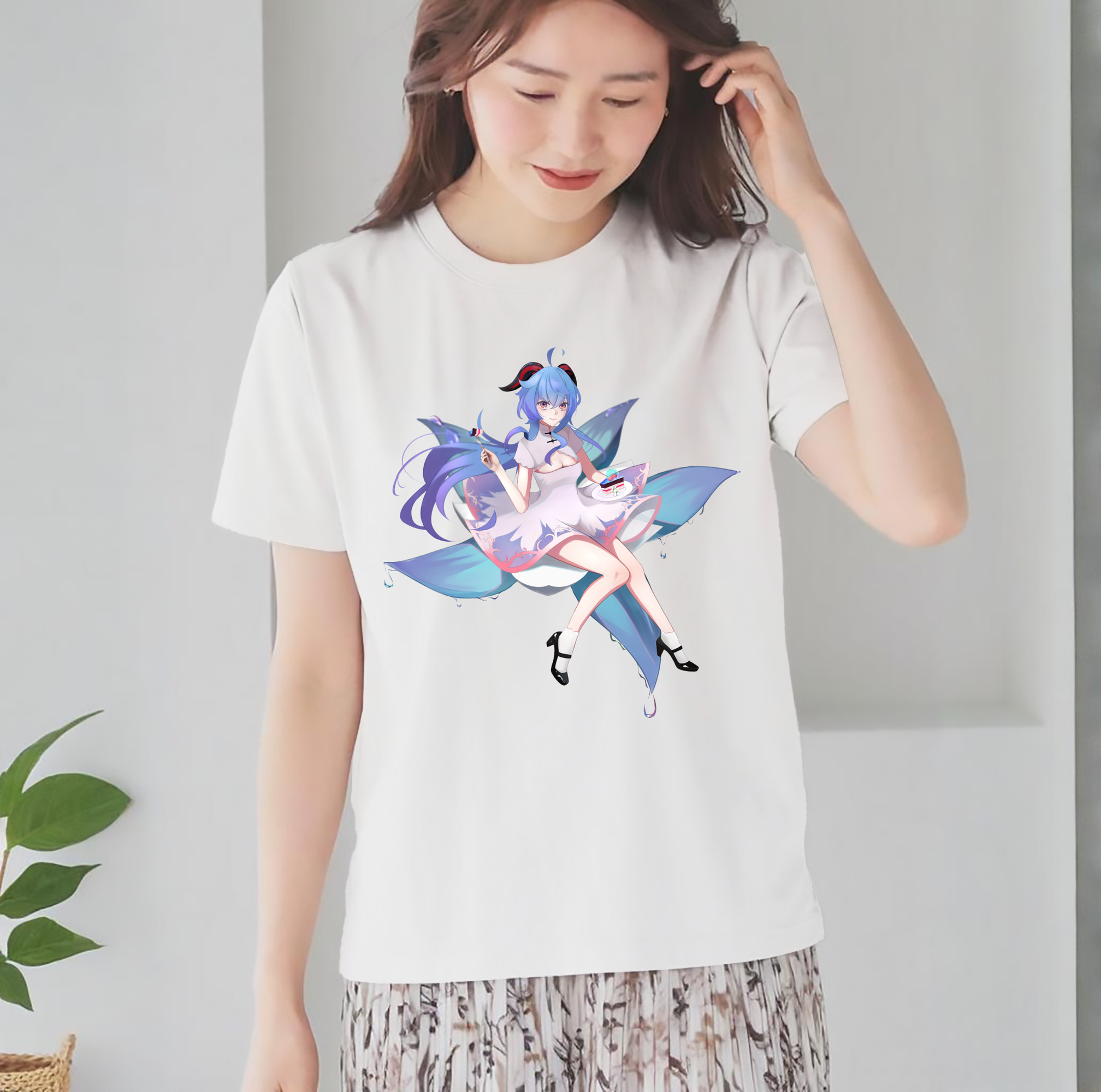 げんし神 甘雨 かんう genshin Ganyu レディースカジュアルプリントTシャツ（綿100％）
