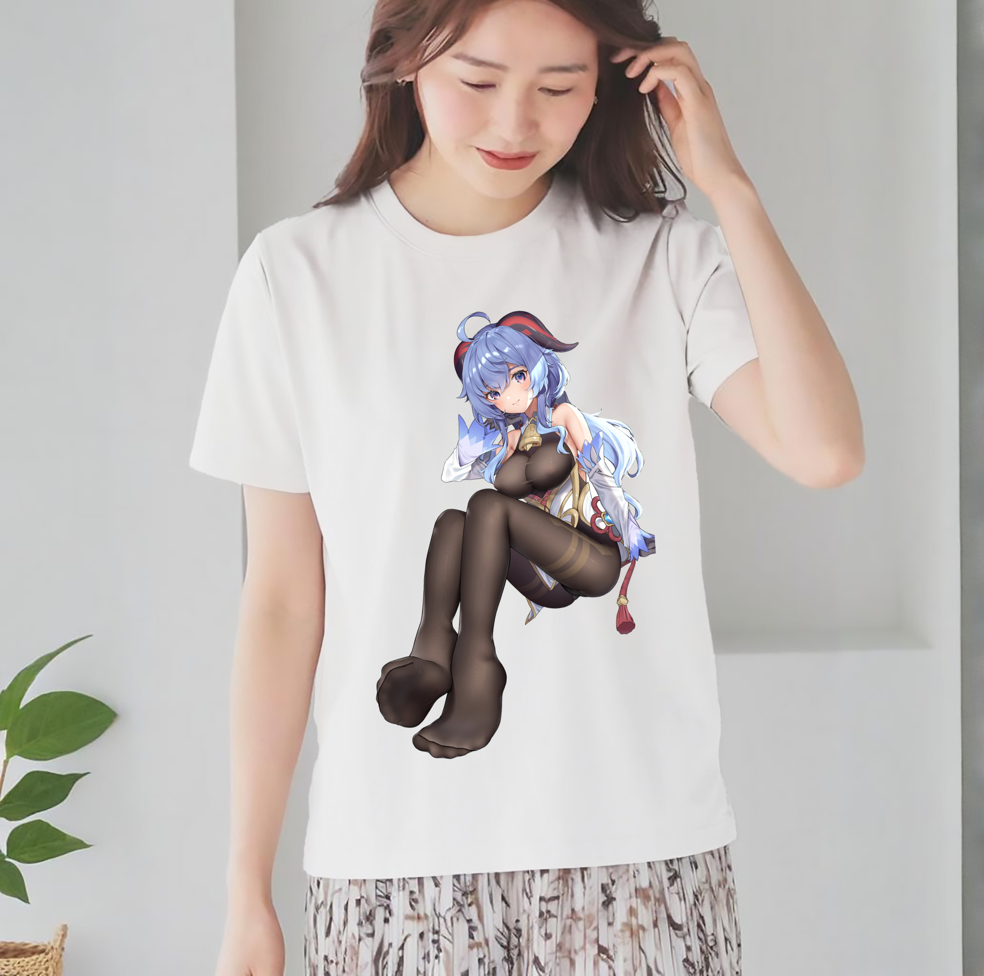 げんし神 甘雨 かんう genshin Ganyu レディースカジュアルプリントTシャツ（綿100％）