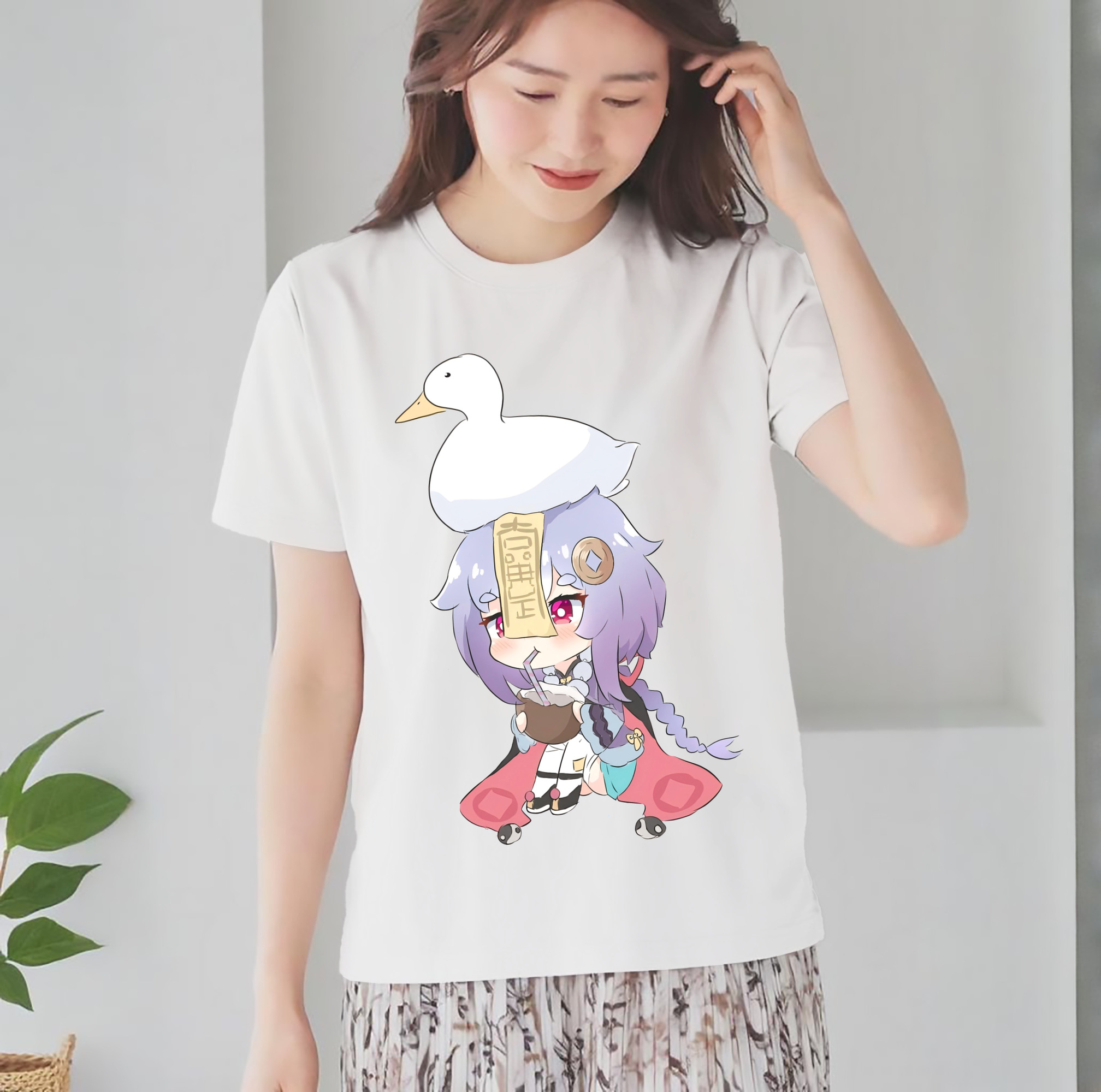 げんし神 七七 なな  genshin Nana レディースカジュアルプリントTシャツ（綿100％）