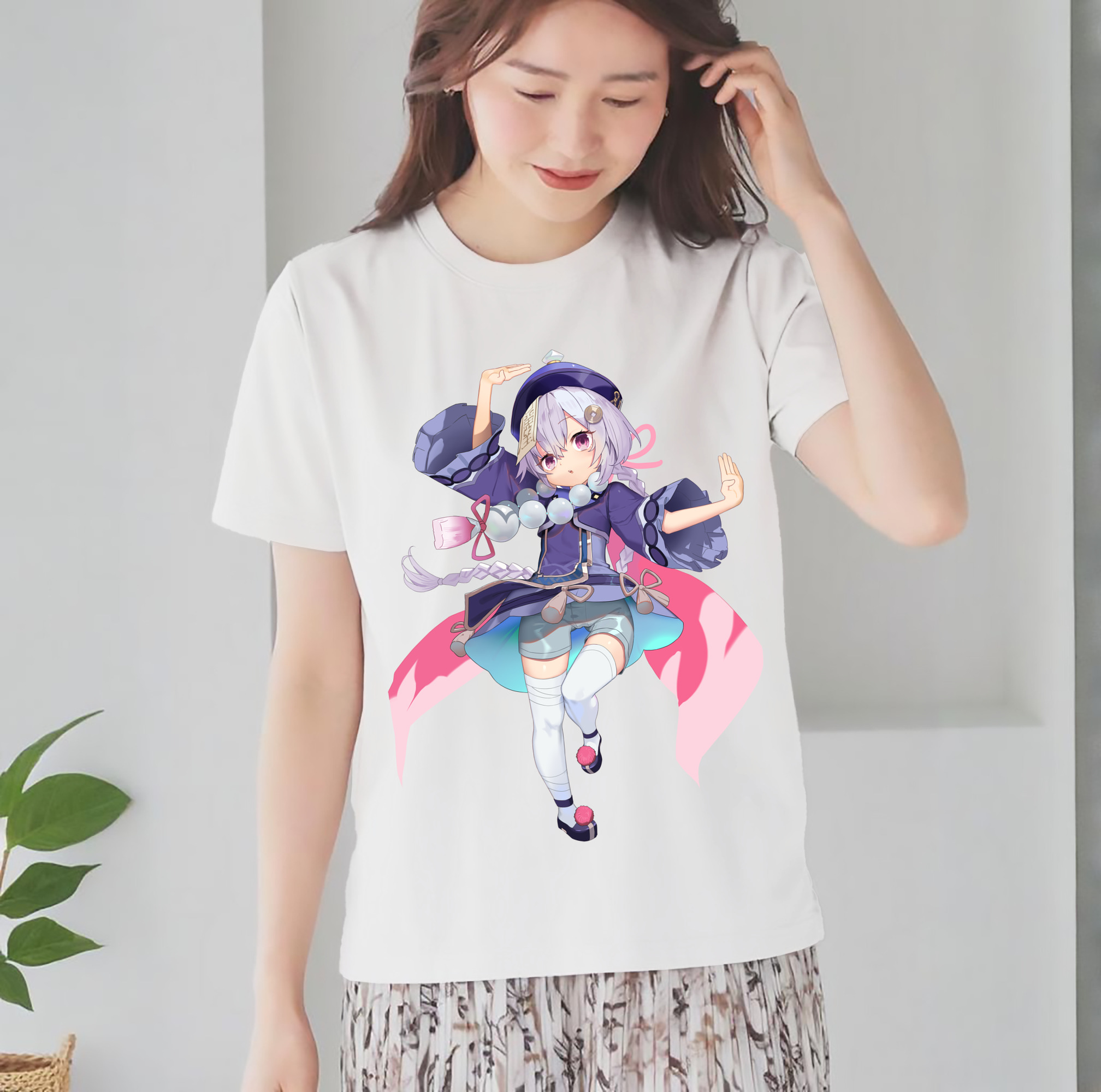 げんし神 七七 なな  genshin Nana レディースカジュアルプリントTシャツ（綿100％）