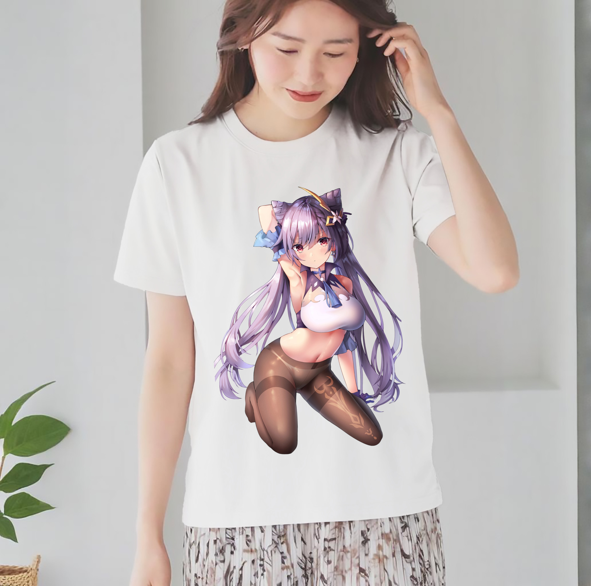 げんし神 刻晴 こくせい genshin Kokusei レディースカジュアルプリントTシャツ（綿100％）