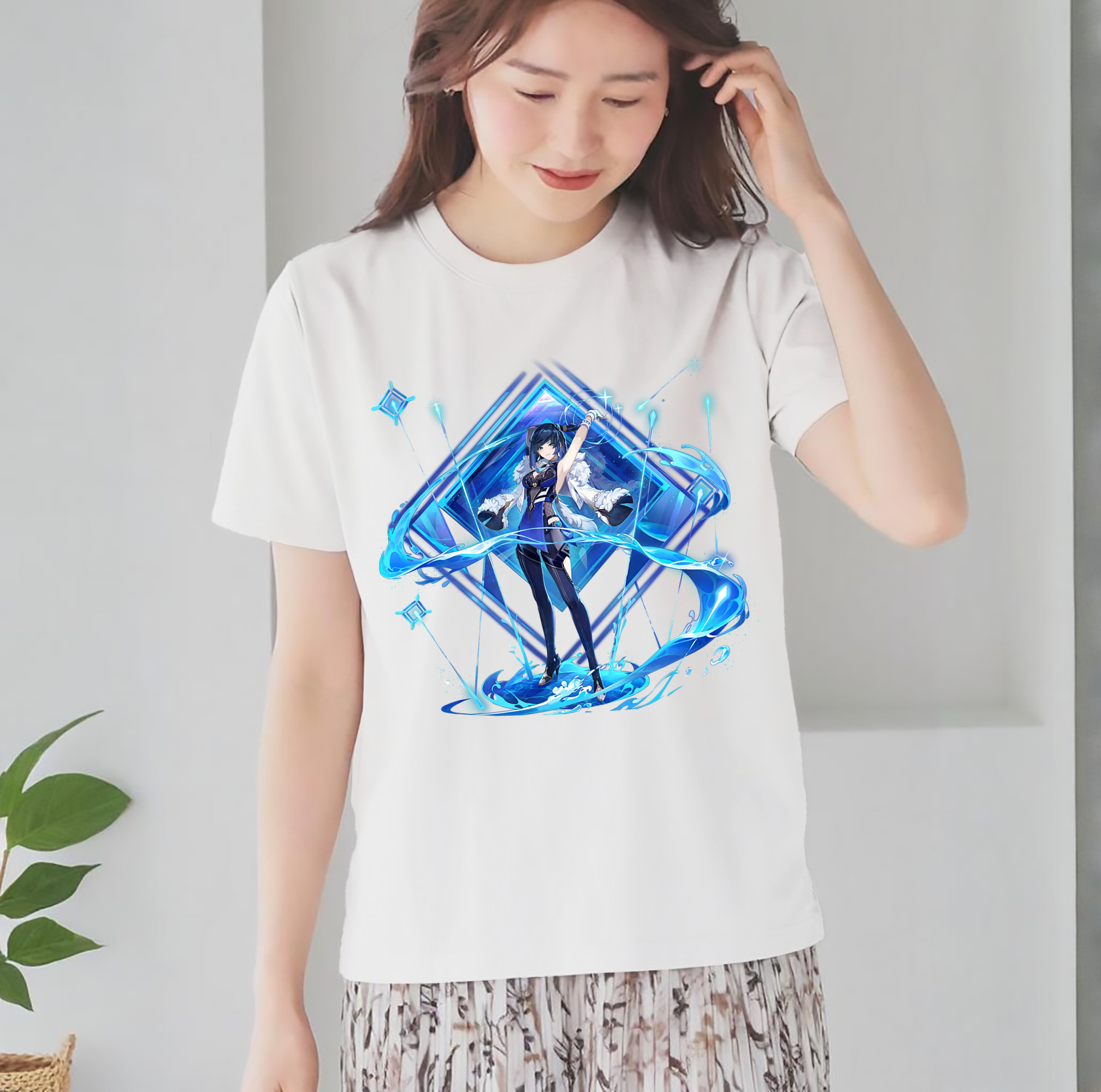 げんし神 夜兰 やらん genshin Yaran レディースカジュアルプリントTシャツ（綿100％）