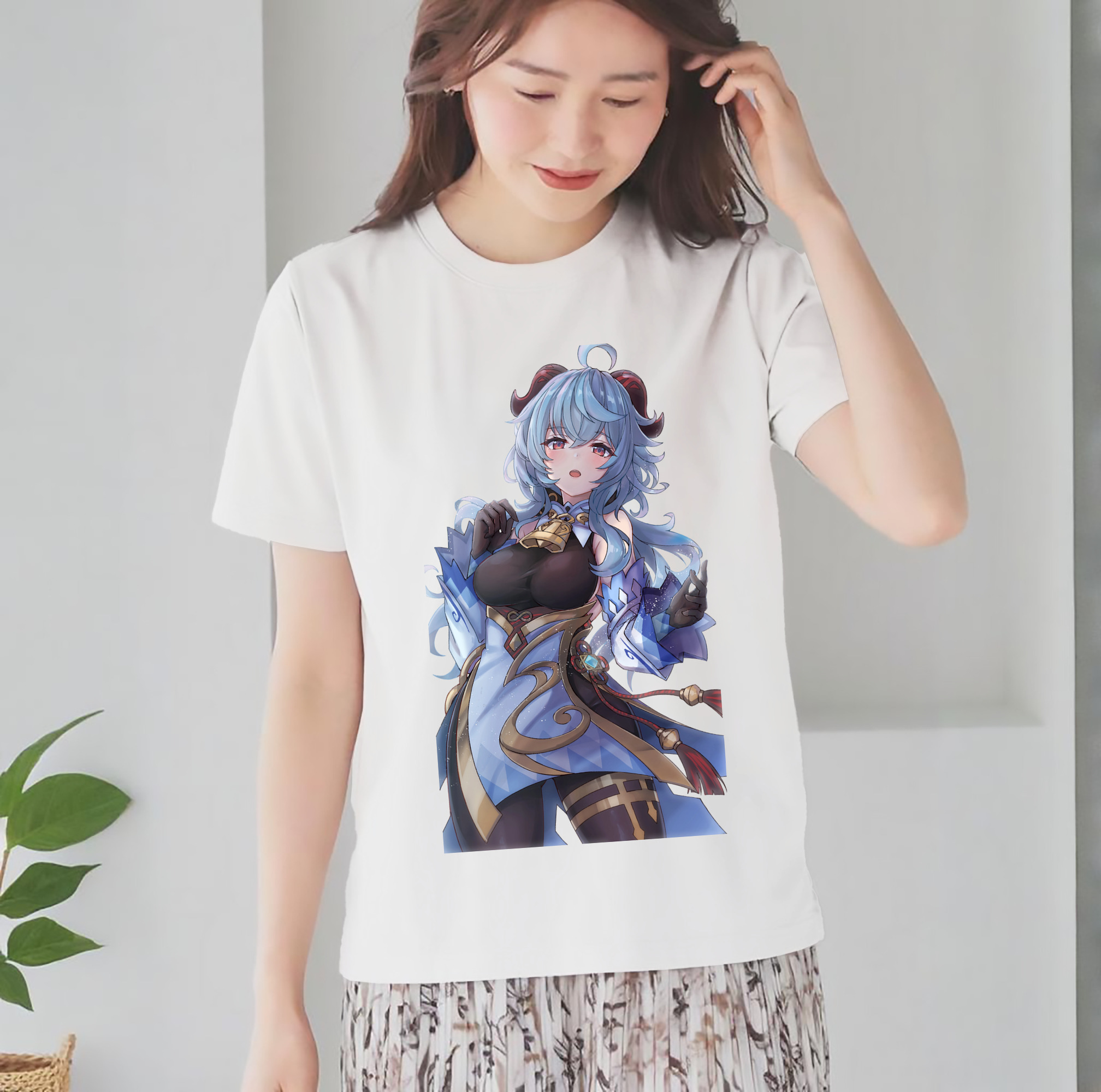 げんし神 甘雨 かんう genshin Ganyu レディースカジュアルプリントTシャツ（綿100％）