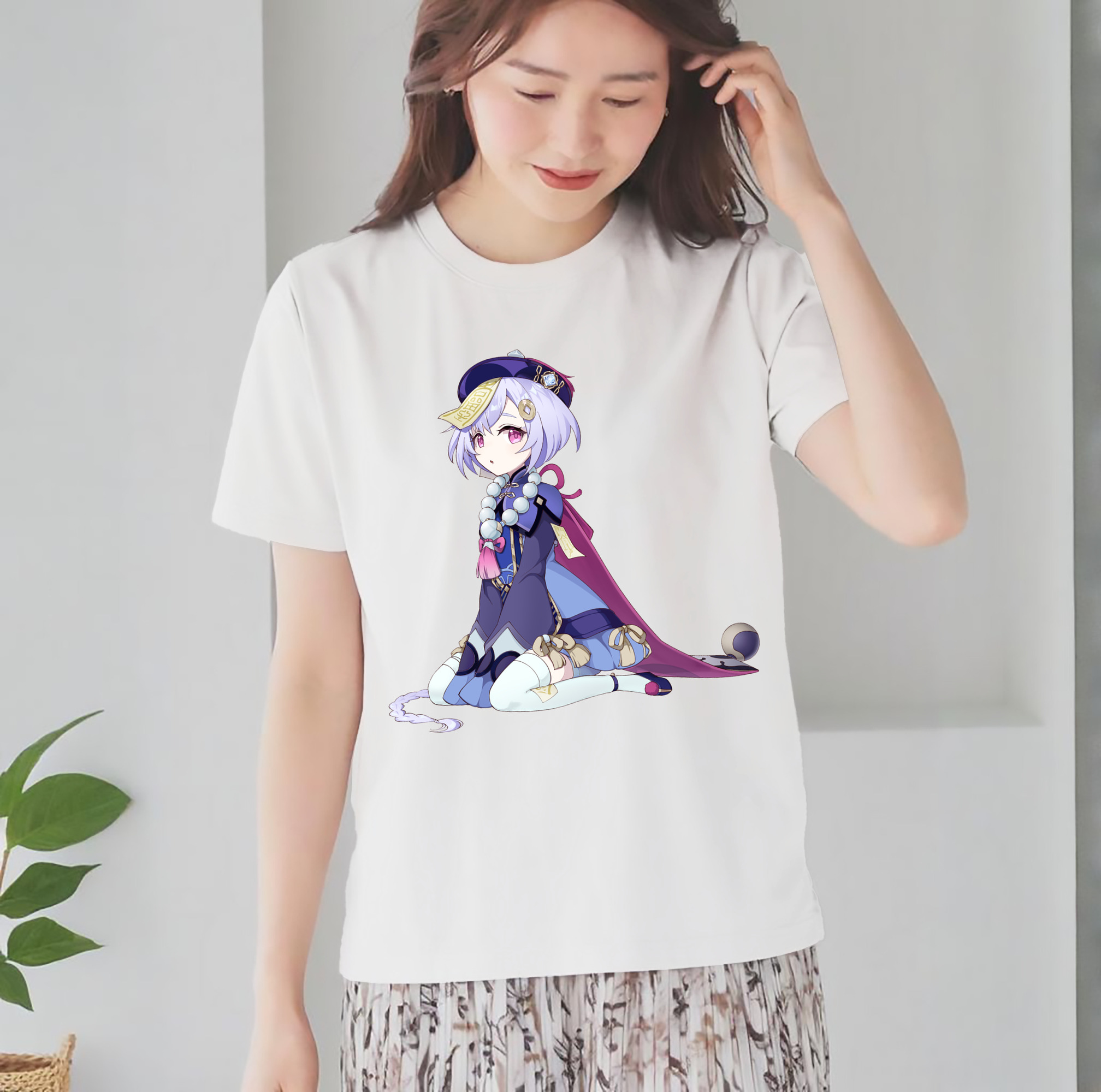 げんし神 七七 なな  genshin Nana レディースカジュアルプリントTシャツ（綿100％）