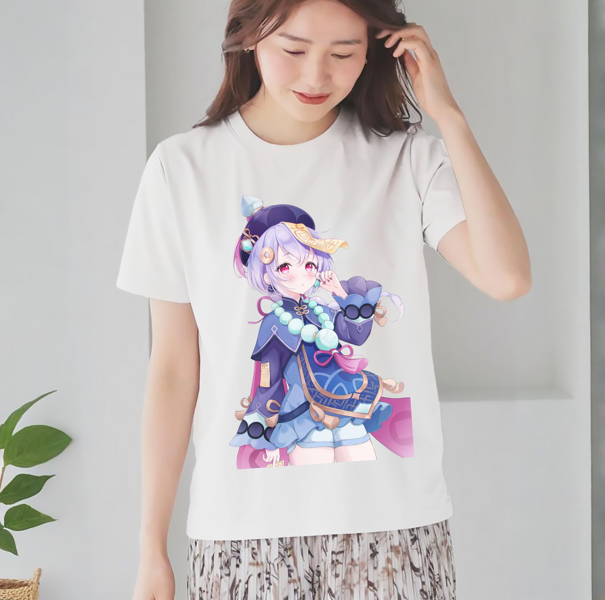 げんし神 七七 なな  genshin Nana レディースカジュアルプリントTシャツ（綿100％）