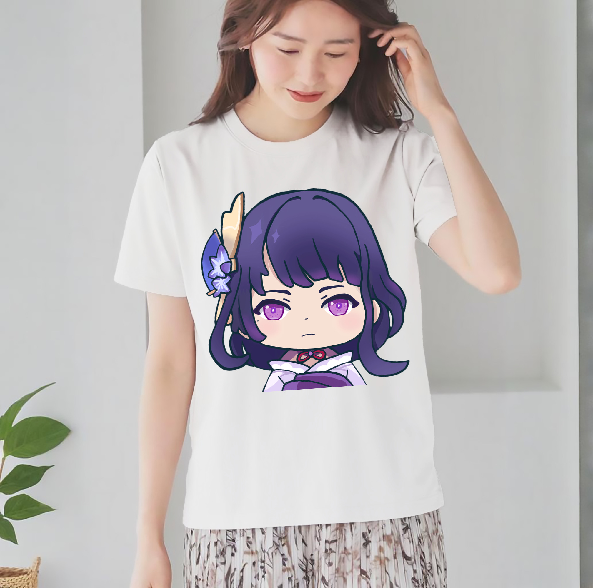 げんし神 雷電将軍 らいでんしょうぐん genshin Raiden Shogun レディースカジュアルプリントTシャツ（綿100％）