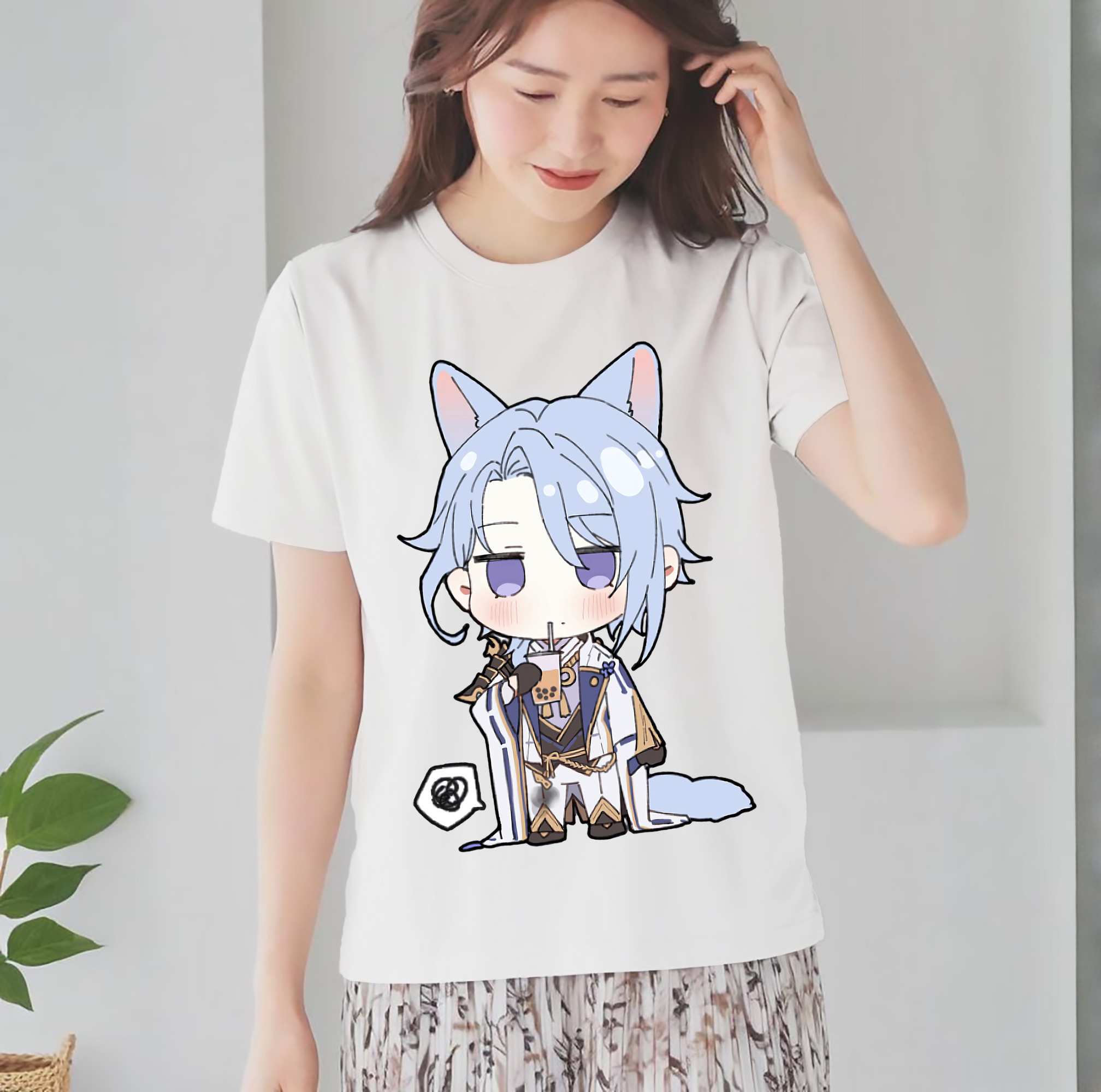 げんし神 神里綾人 かみさとあやと genshin Kamisato Ayato レディースカジュアルプリントTシャツ（綿100％）