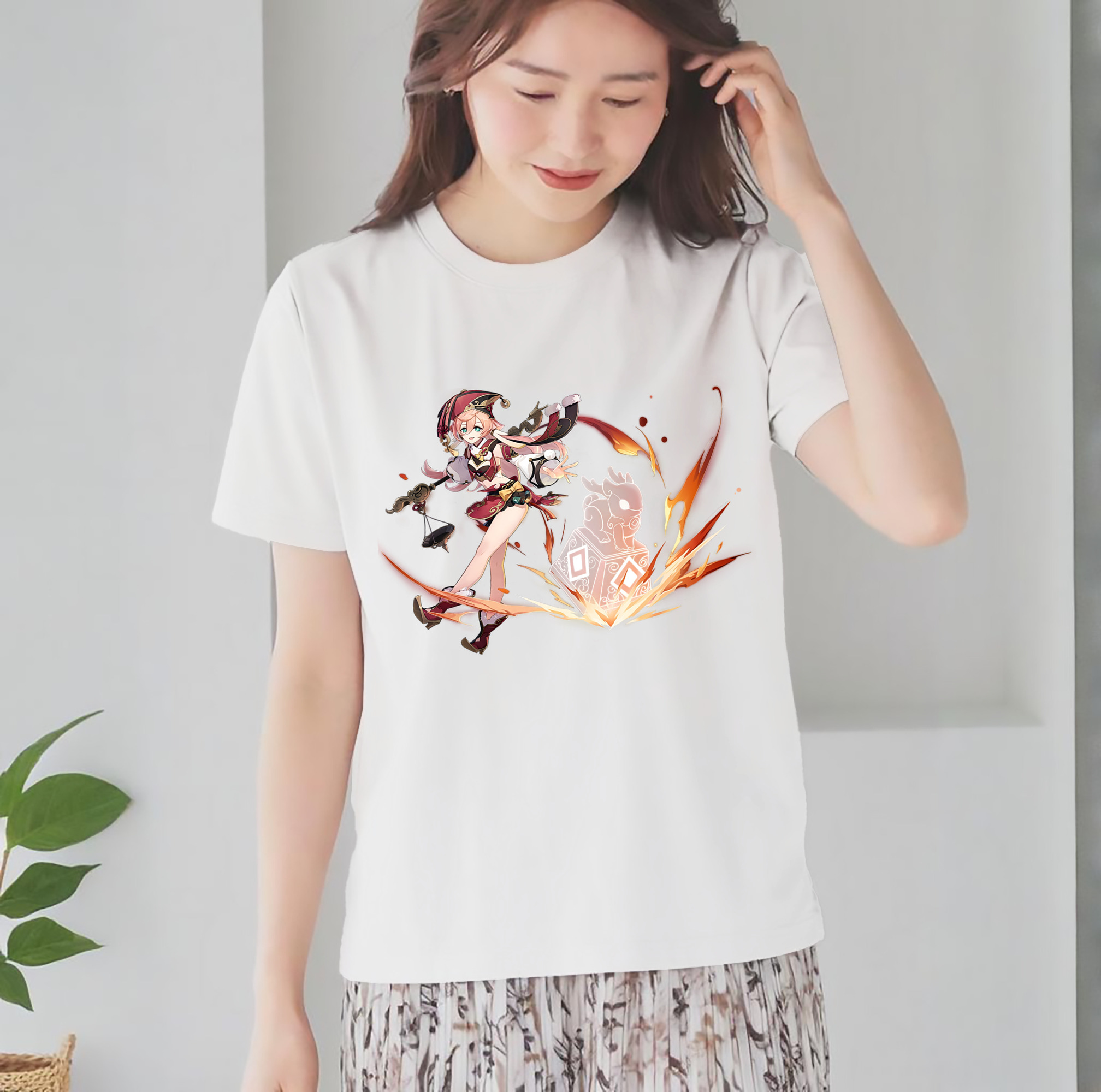 げんし神 ヤンフェイ genshin Yanfei レディースカジュアルプリントTシャツ（綿100％）