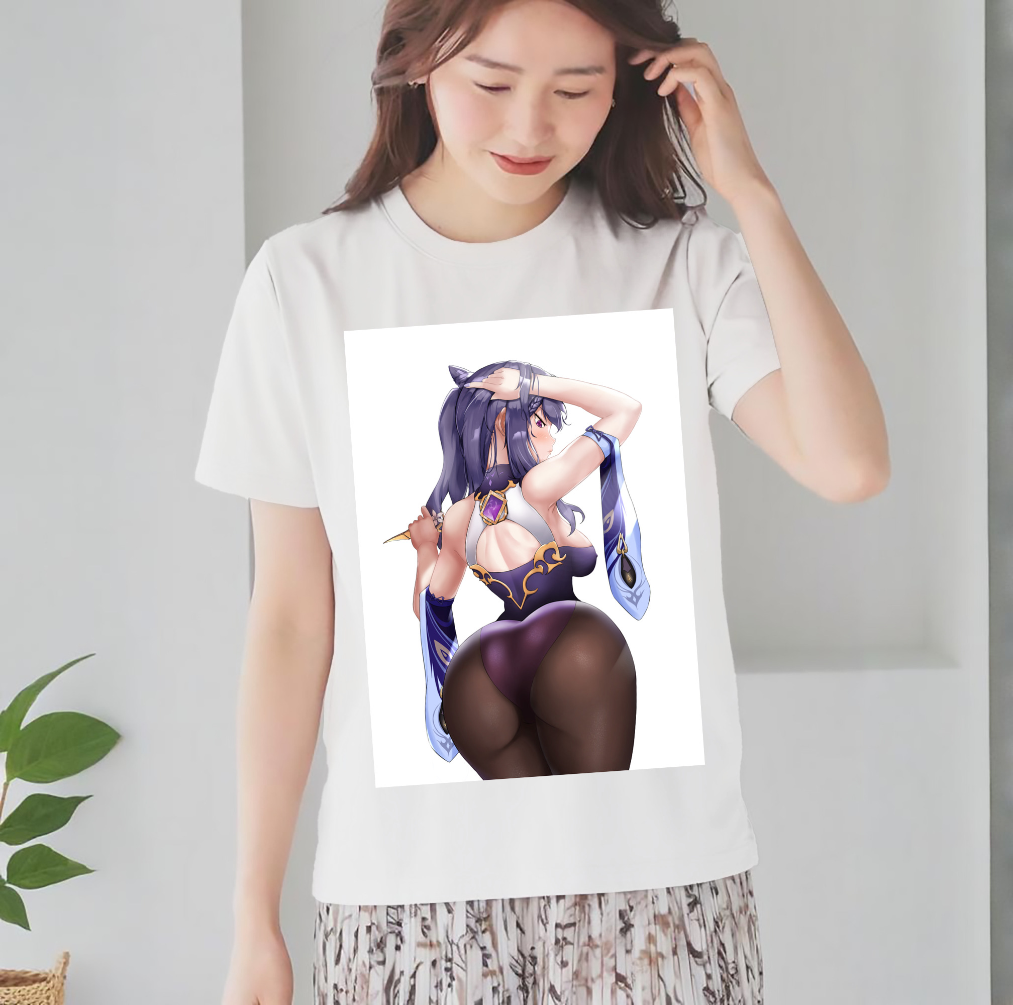 げんし神 刻晴 こくせい genshin Kokusei レディースカジュアルプリントTシャツ（綿100％）