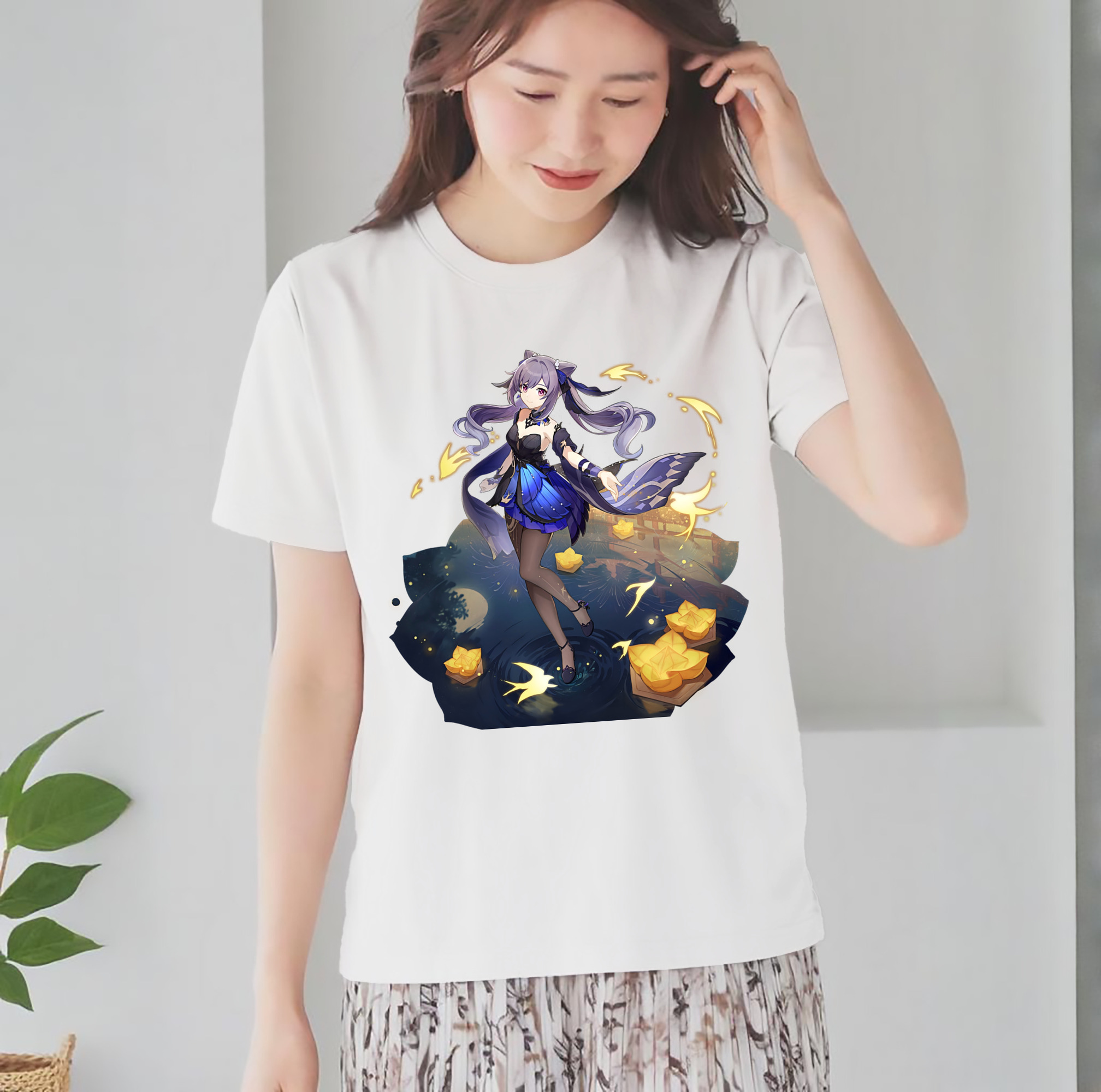 げんし神 刻晴 こくせい genshin Kokusei レディースカジュアルプリントTシャツ（綿100％）