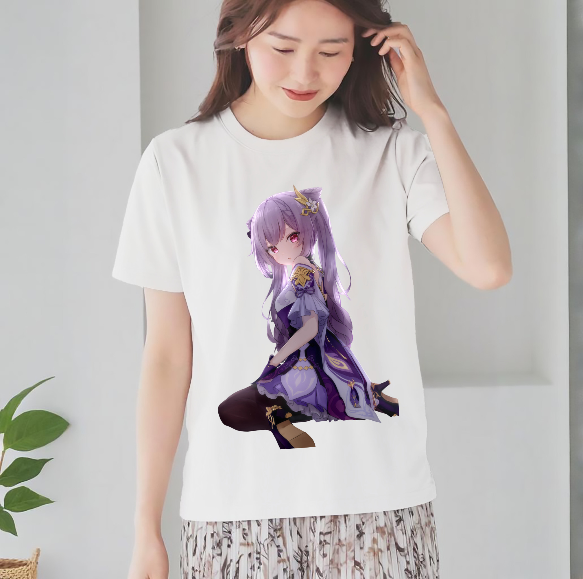 げんし神 刻晴 こくせい genshin Kokusei レディースカジュアルプリントTシャツ（綿100％）