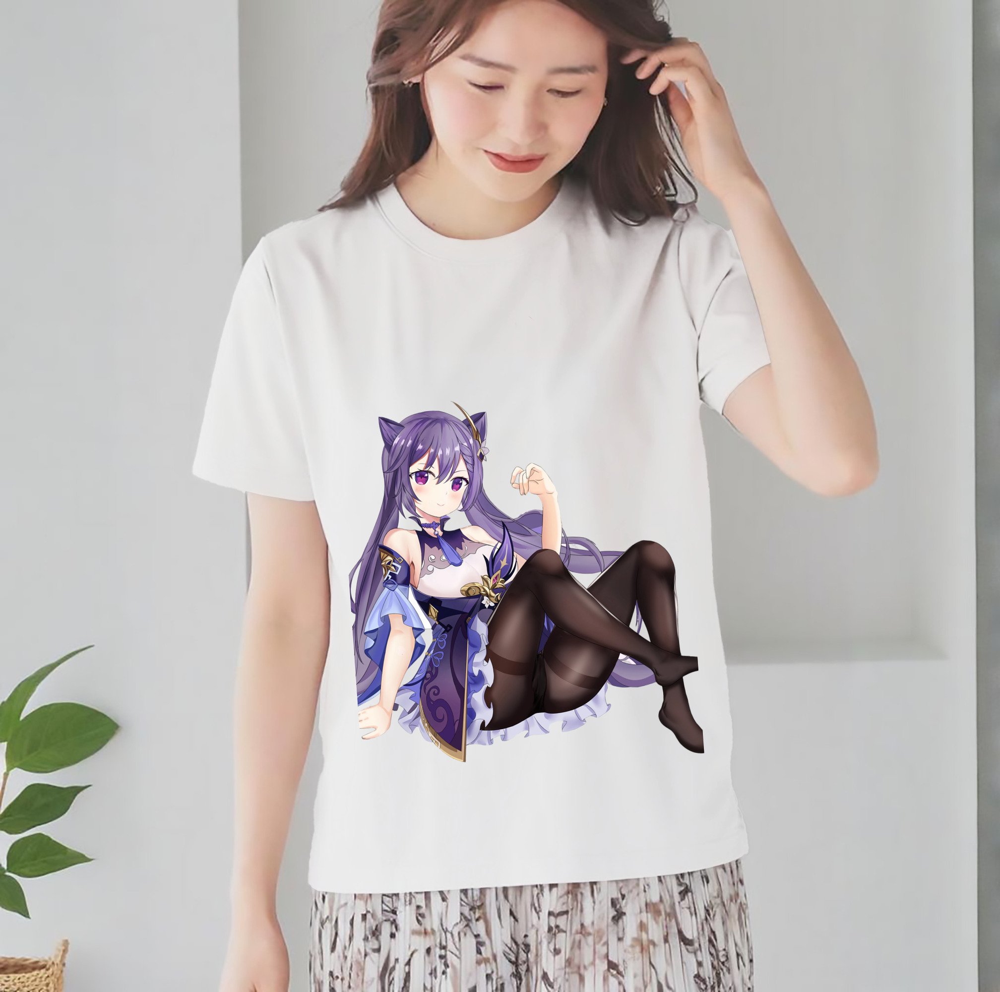 げんし神 刻晴 こくせい genshin Kokusei レディースカジュアルプリントTシャツ（綿100％）