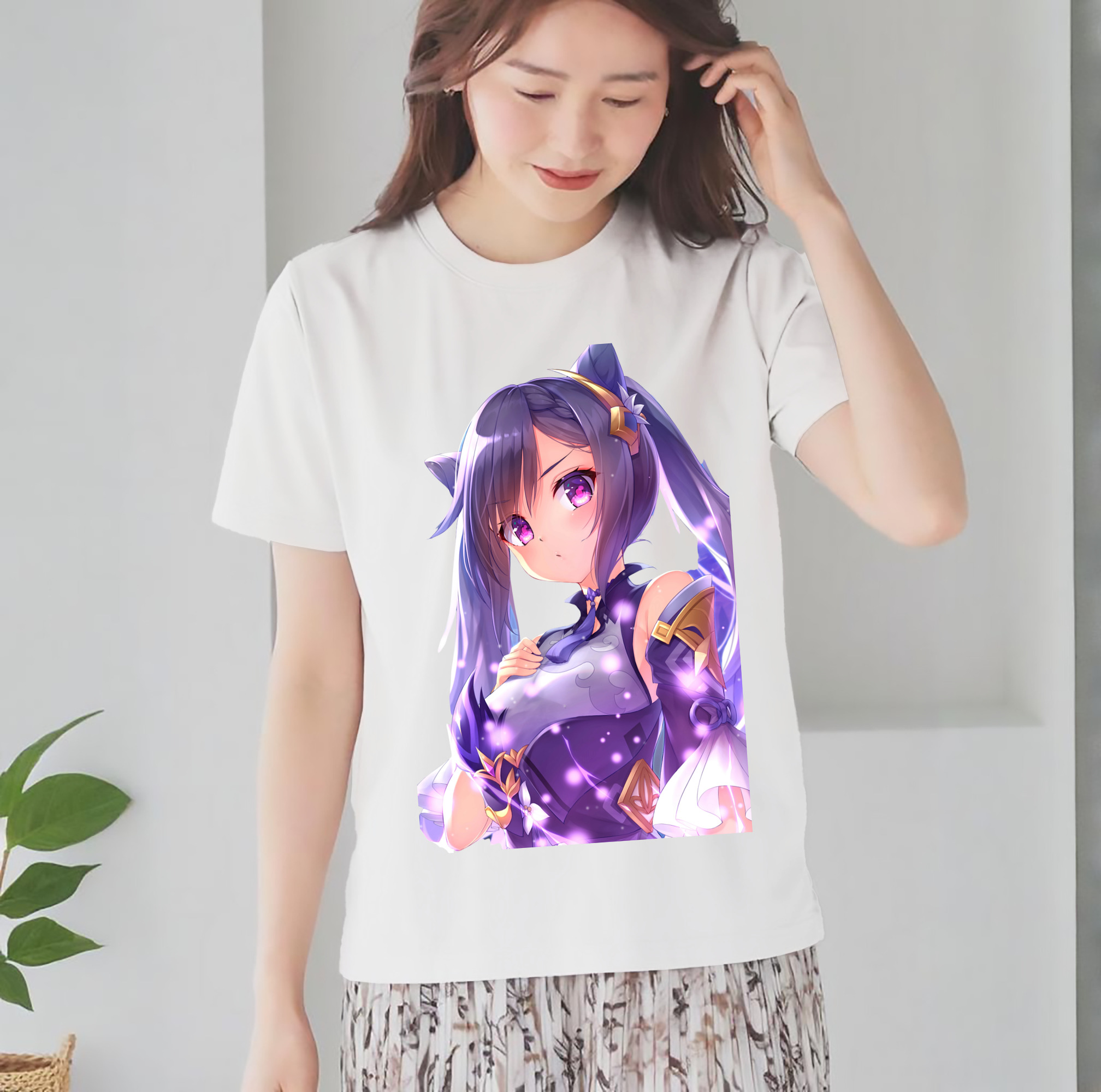 げんし神 刻晴 こくせい genshin Kokusei レディースカジュアルプリントTシャツ（綿100％）