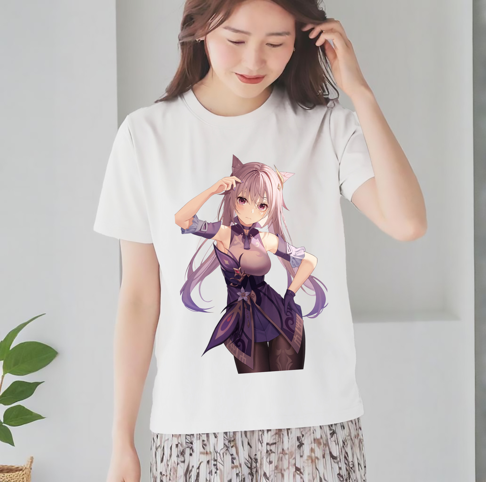 げんし神 刻晴 こくせい genshin Kokusei レディースカジュアルプリントTシャツ（綿100％）