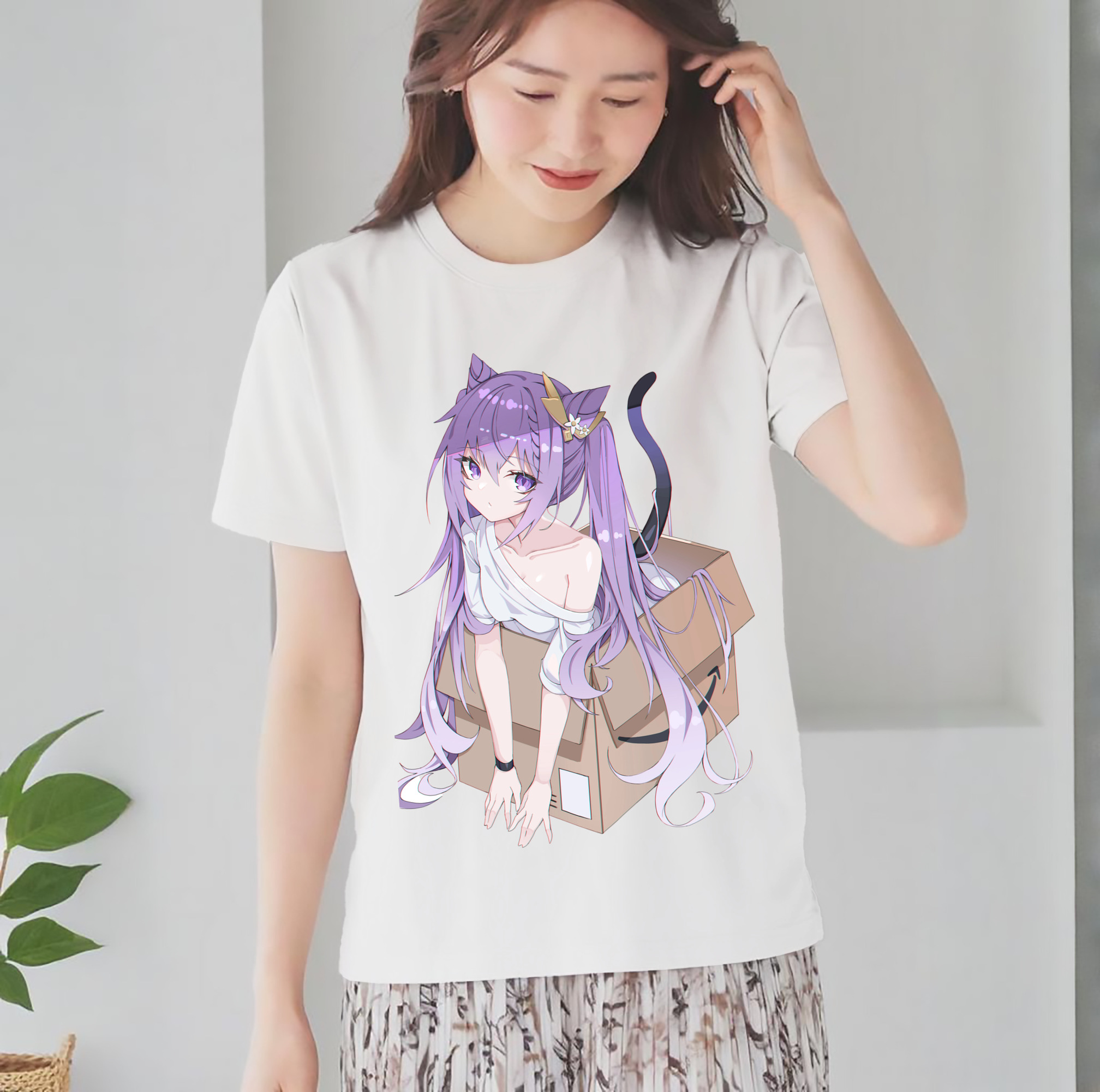 げんし神 刻晴 こくせい genshin Kokusei レディースカジュアルプリントTシャツ（綿100％）