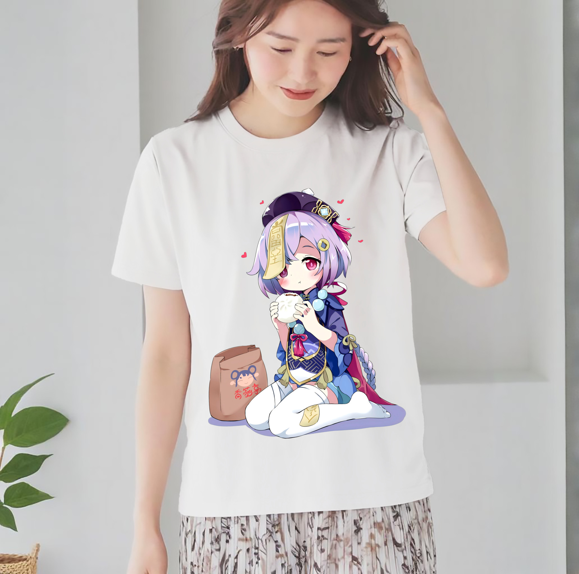 げんし神 七七 なな  genshin Nana レディースカジュアルプリントTシャツ（綿100％）