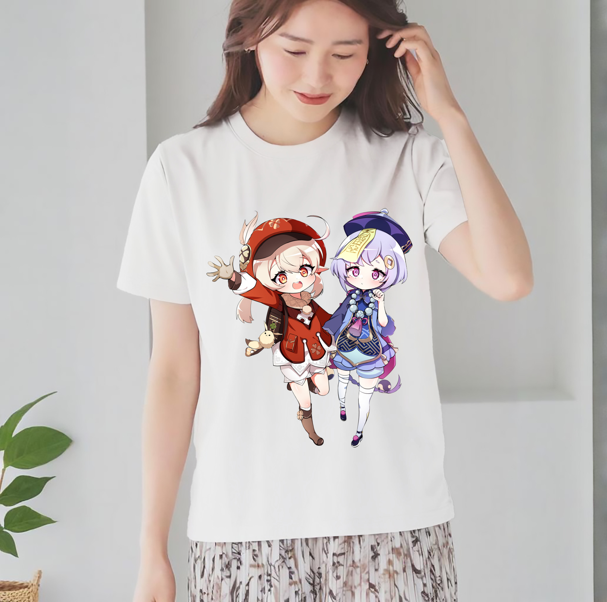 げんし神 七七 なな  genshin Nana レディースカジュアルプリントTシャツ（綿100％）