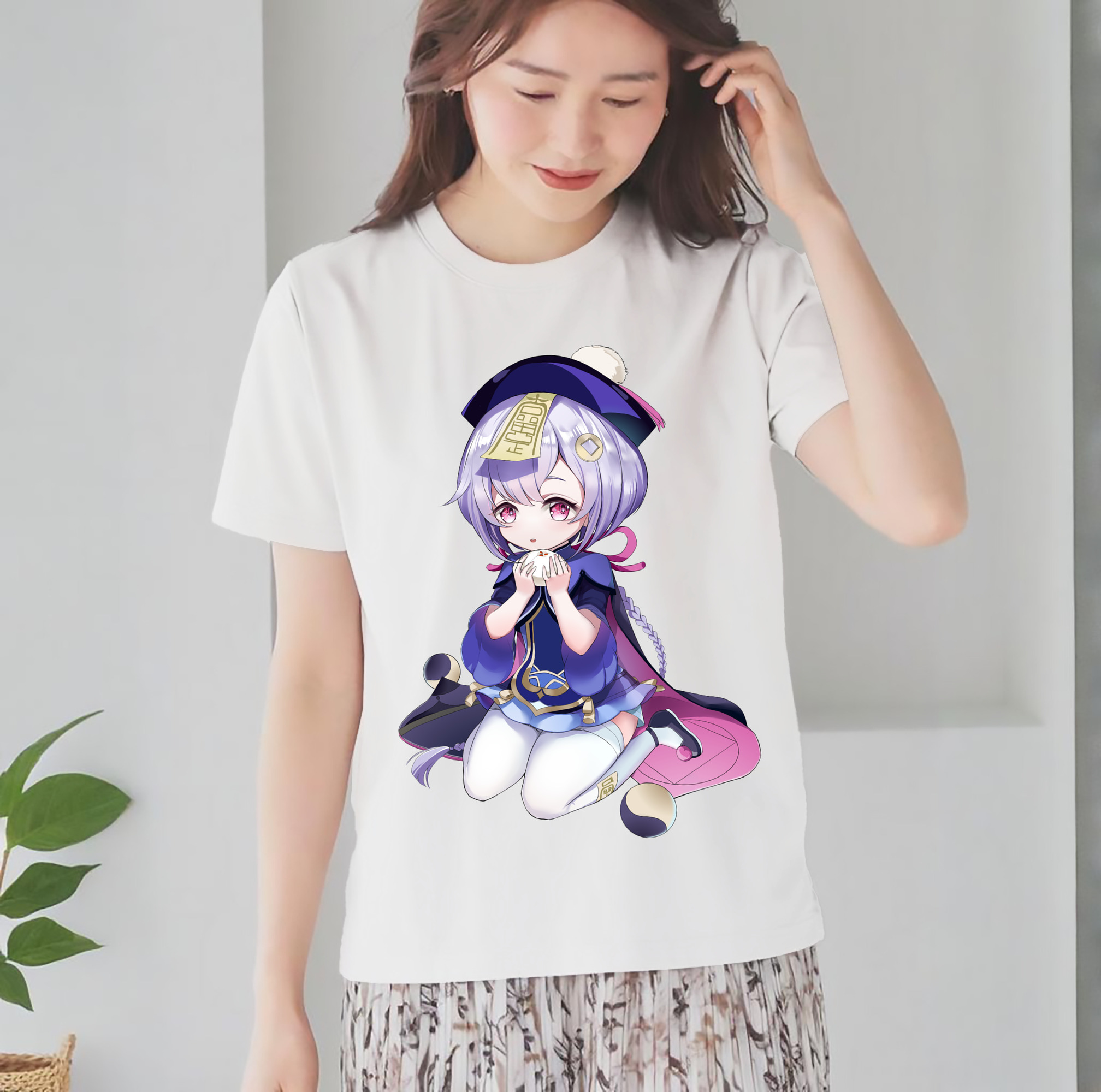 げんし神 七七 なな  genshin Nana レディースカジュアルプリントTシャツ（綿100％）