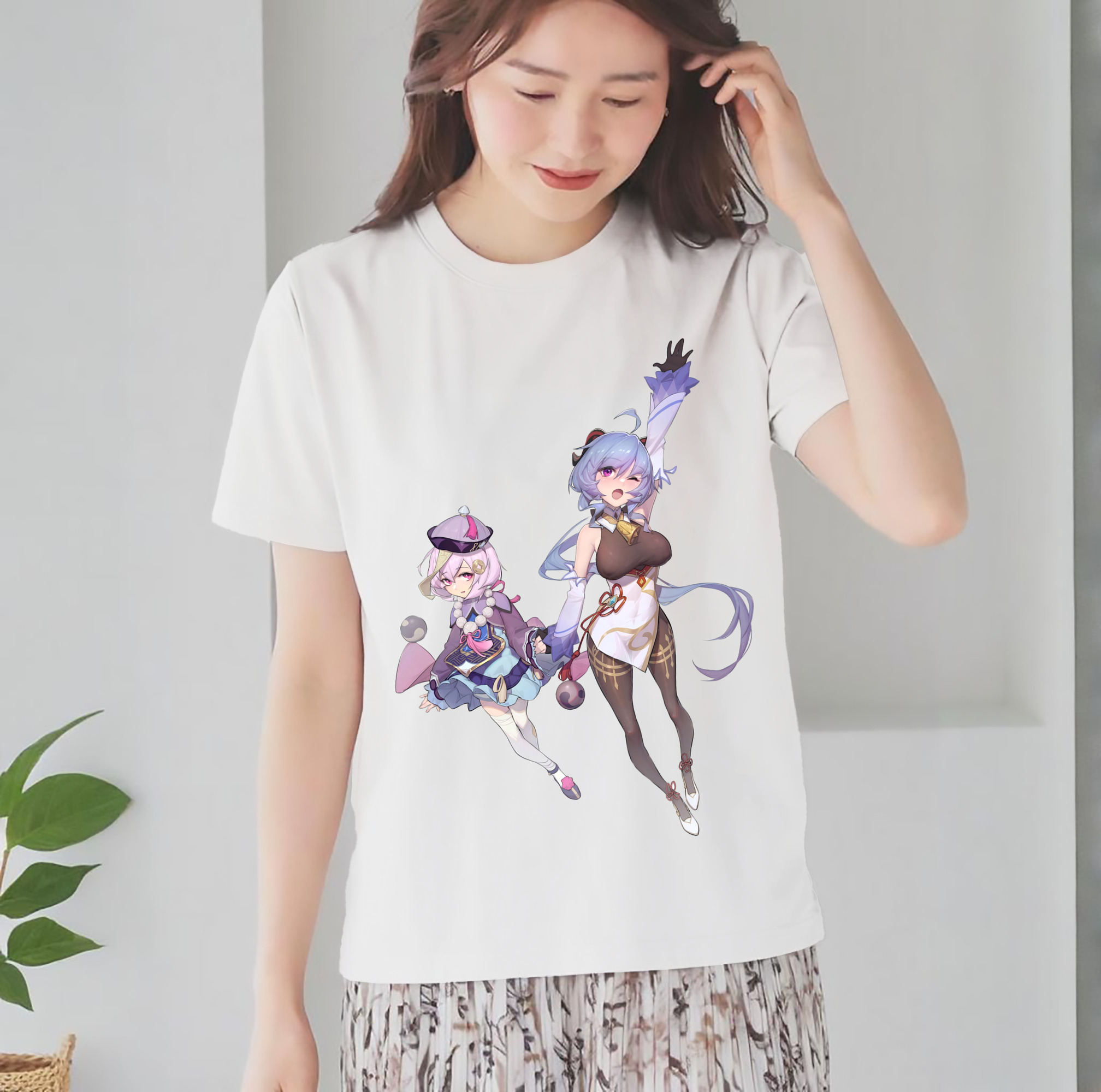 げんし神 七七 なな  genshin Nana レディースカジュアルプリントTシャツ（綿100％）