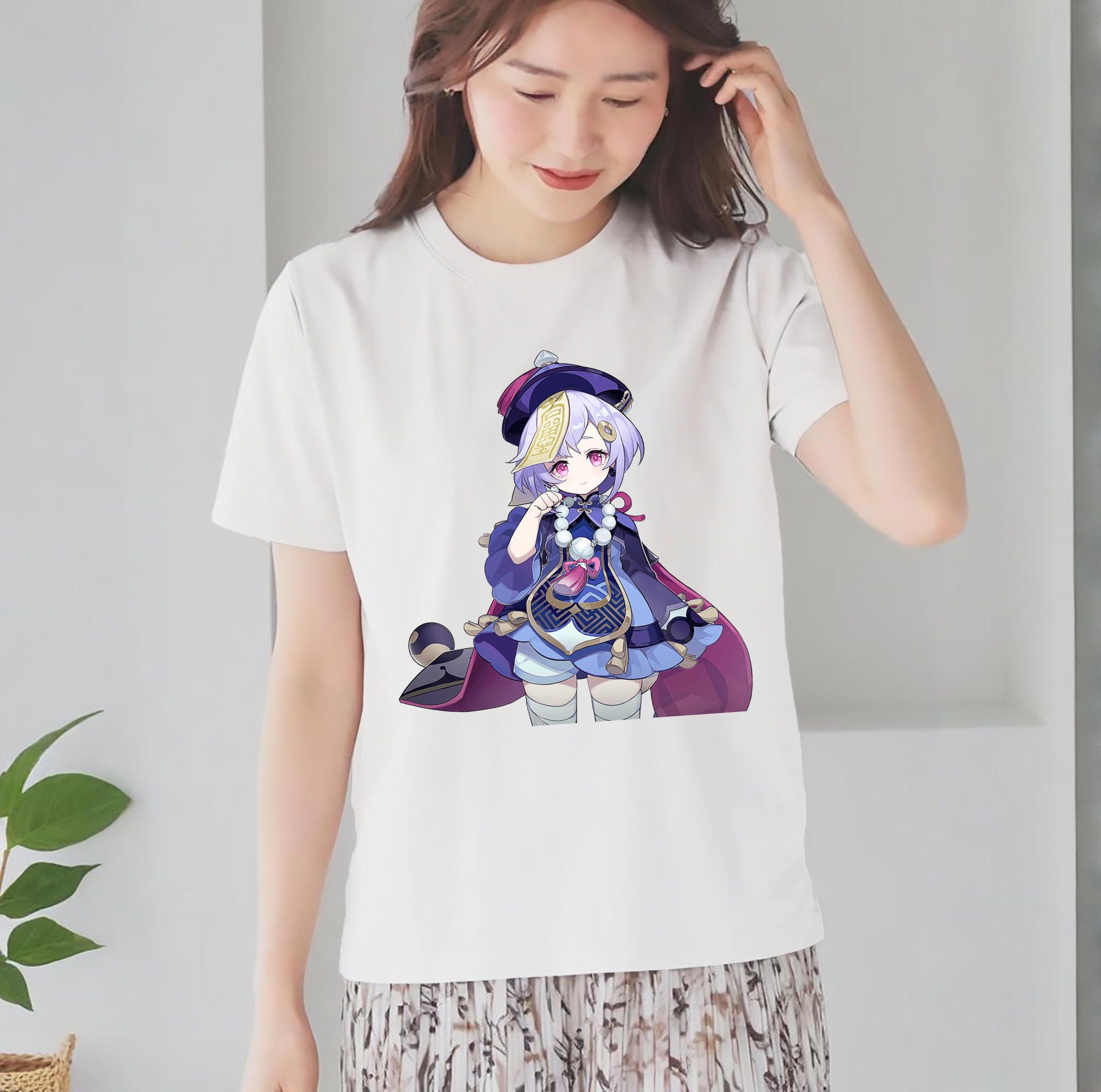 げんし神 七七 なな  genshin Nana レディースカジュアルプリントTシャツ（綿100％）