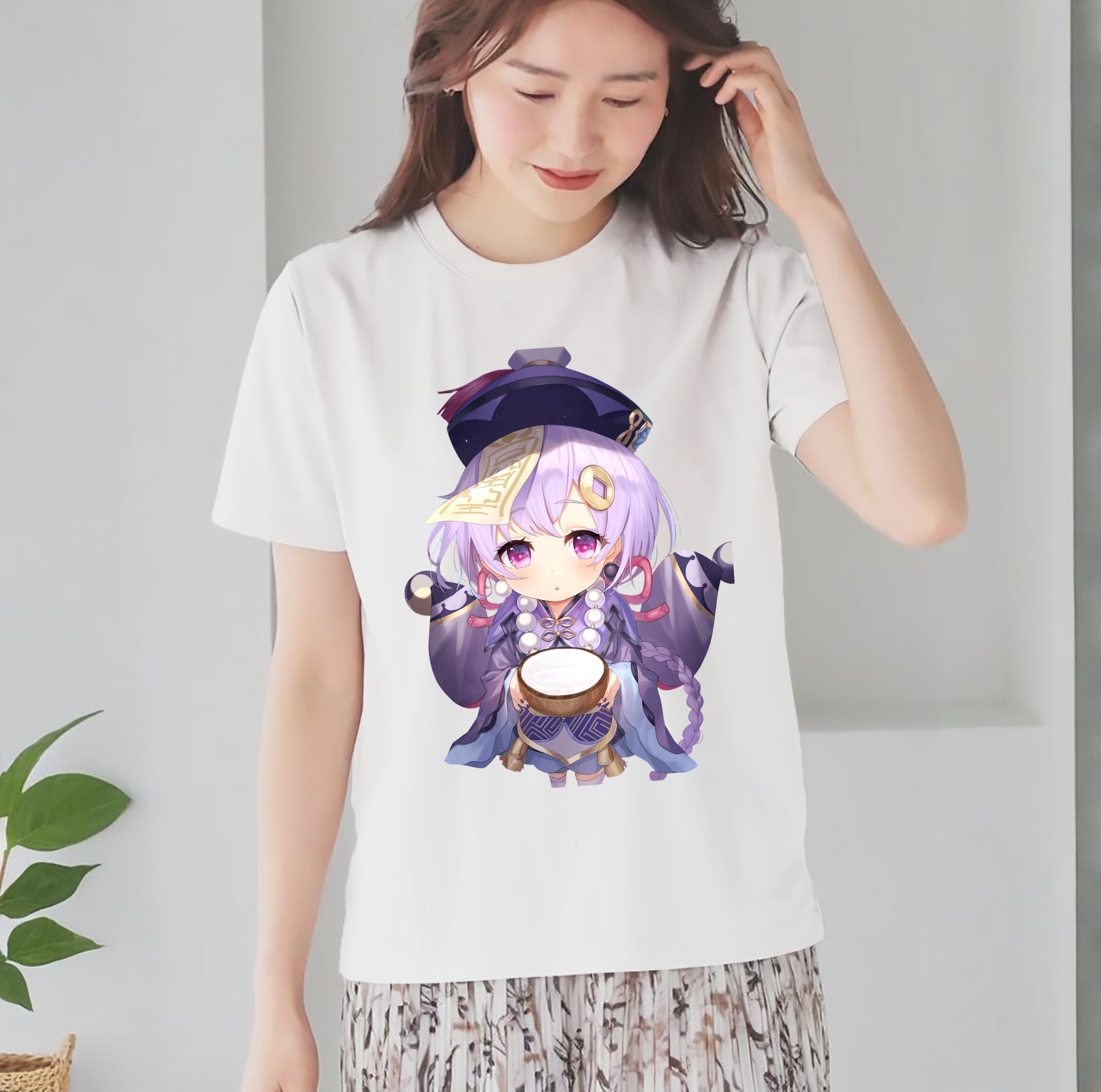 げんし神 七七 なな  genshin Nana レディースカジュアルプリントTシャツ（綿100％）