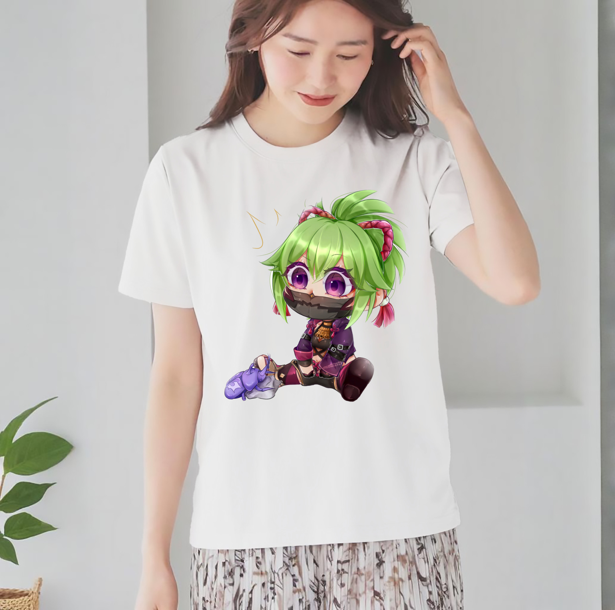 げんし神  久岐忍 くき しのぶ genshin Kuki Shinobu レディースカジュアルプリントTシャツ（綿100％）