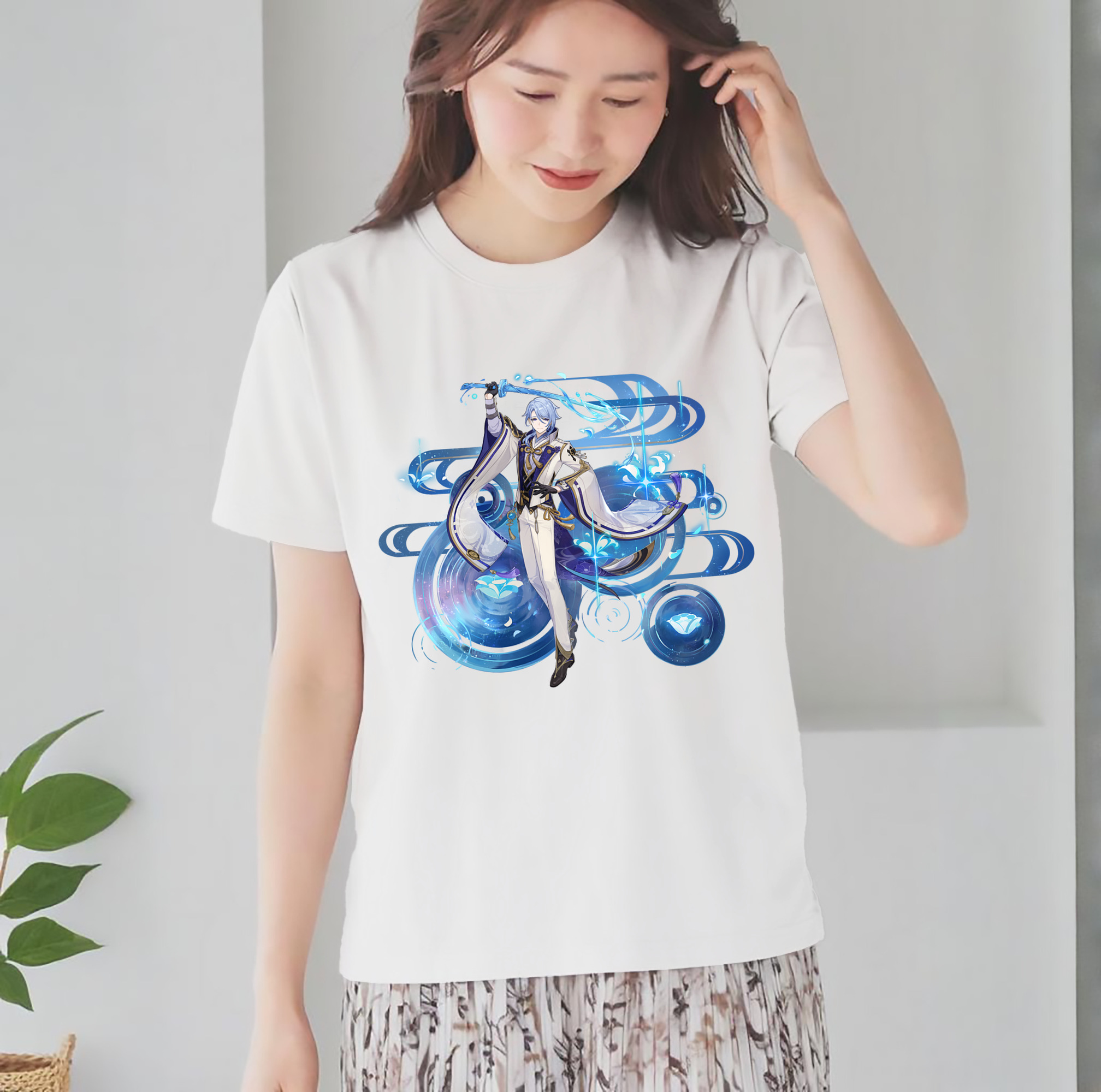 げんし神 神里綾人 かみさとあやと genshin Kamisato Ayato レディースカジュアルプリントTシャツ（綿100％）