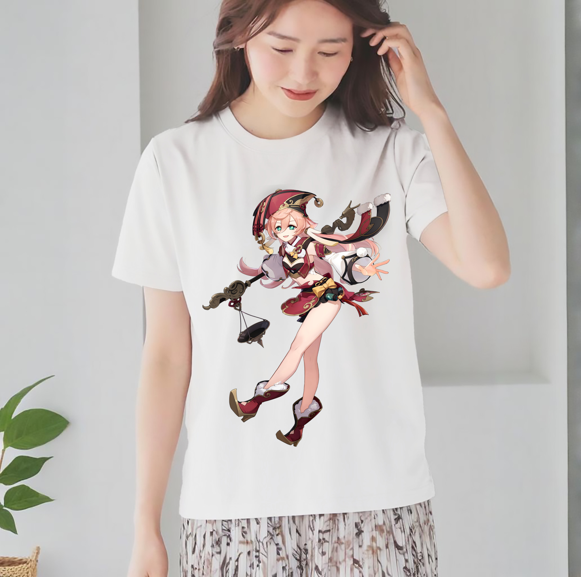 げんし神 ヤンフェイ genshin Yanfei レディースカジュアルプリントTシャツ（綿100％）