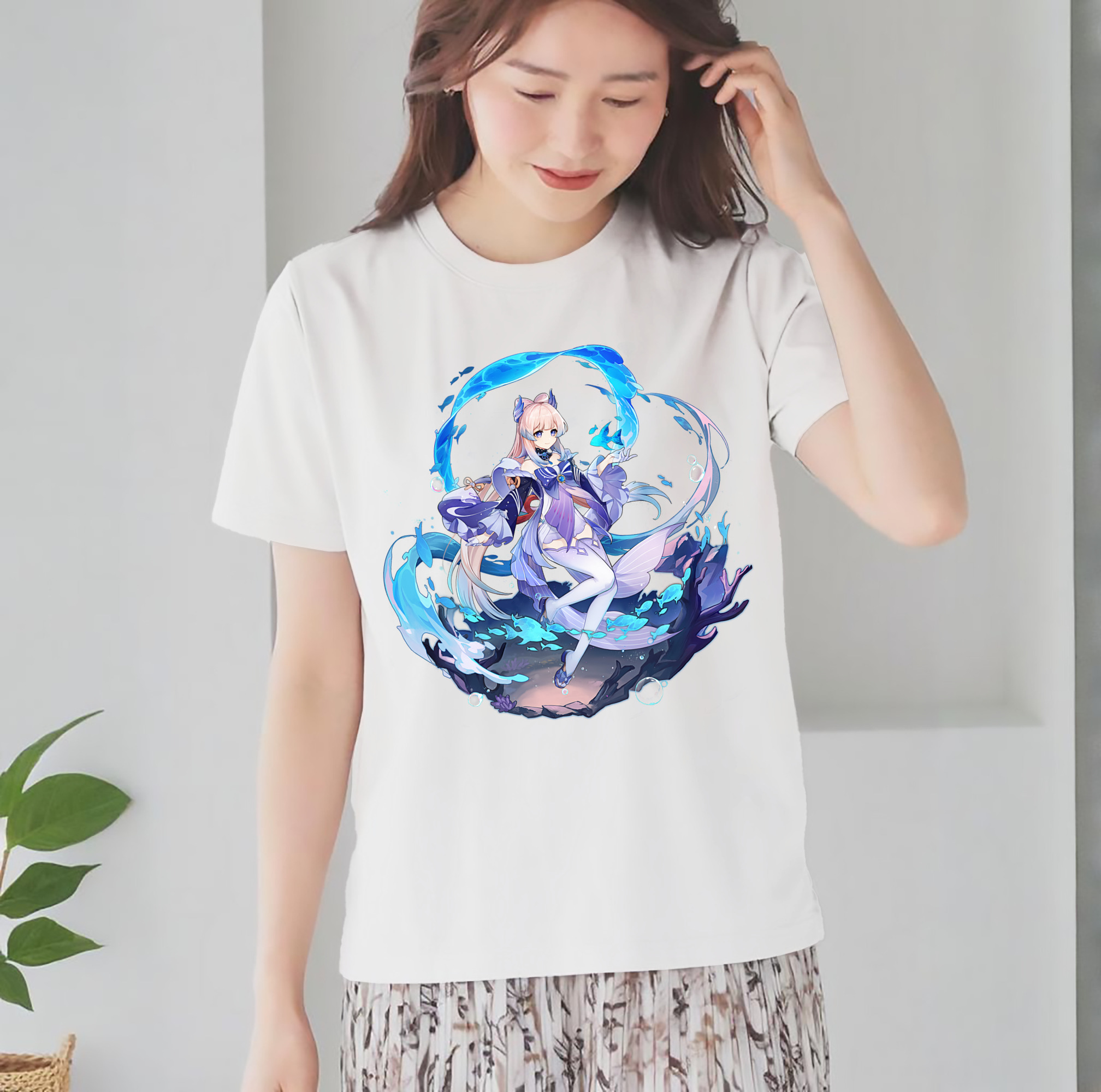 げんし神 珊瑚宮心海 サンゴノミヤ・ココミ genshin Sangonomiya Kokomi レディースカジュアルプリントTシャツ（綿100％）