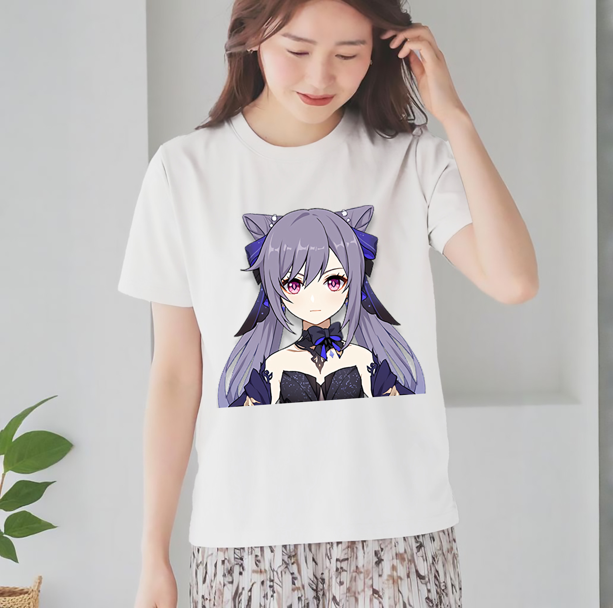 げんし神 刻晴 こくせい genshin Kokusei レディースカジュアルプリントTシャツ（綿100％）