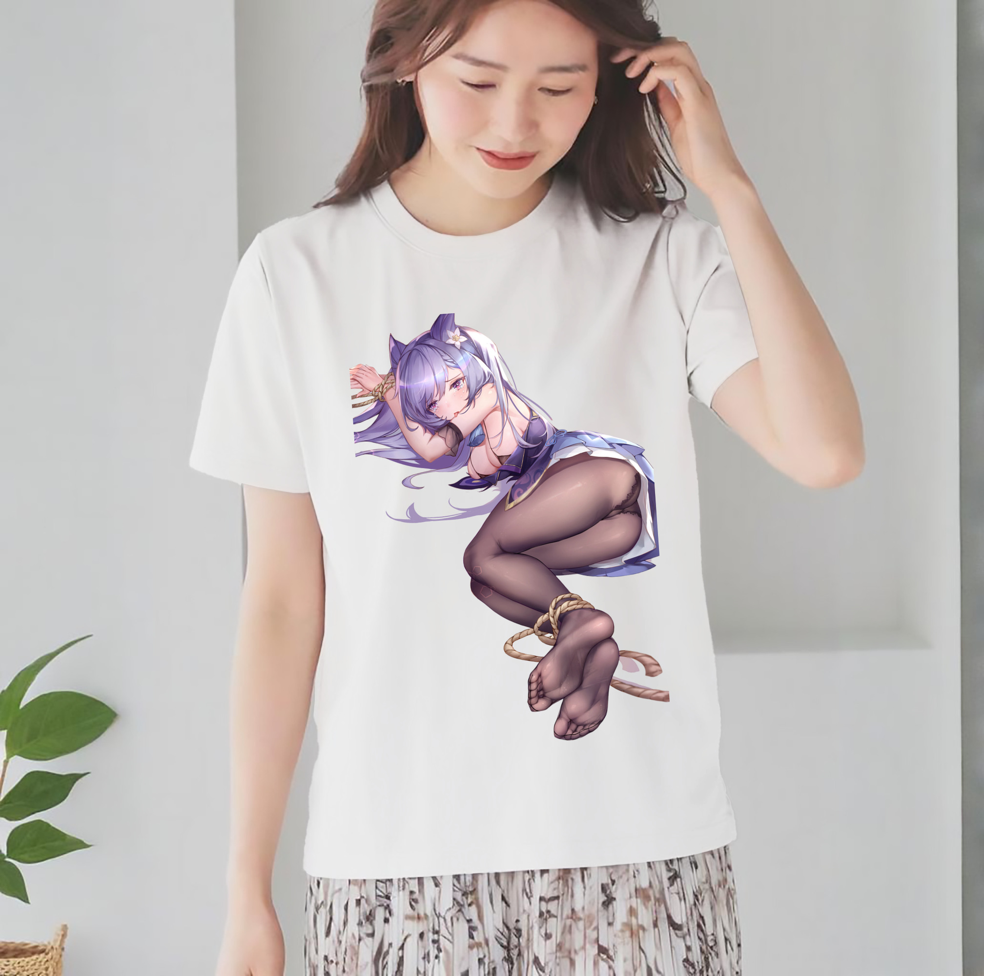 げんし神 刻晴 こくせい genshin Kokusei レディースカジュアルプリントTシャツ（綿100％）