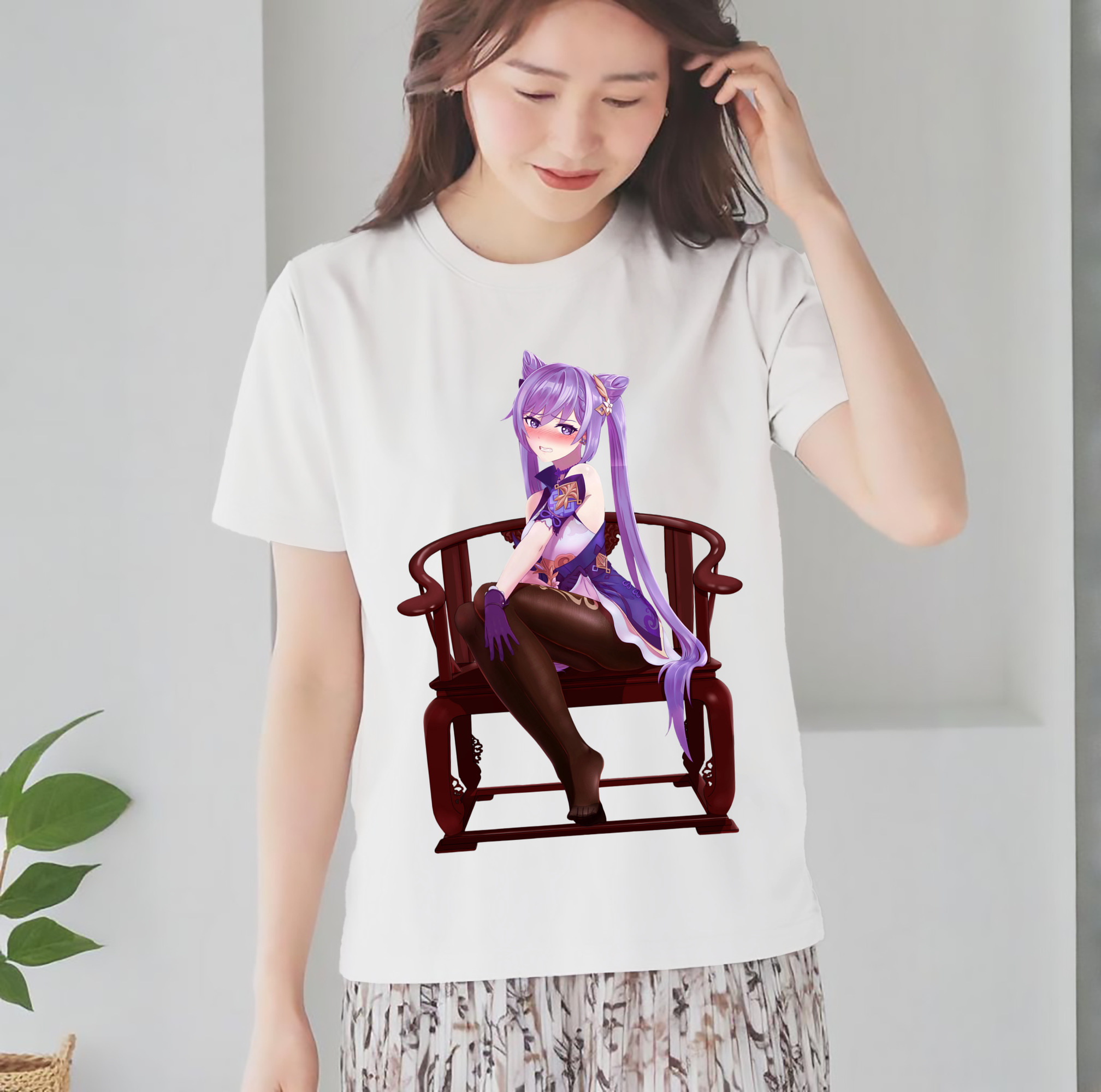 げんし神 刻晴 こくせい genshin Kokusei レディースカジュアルプリントTシャツ（綿100％）