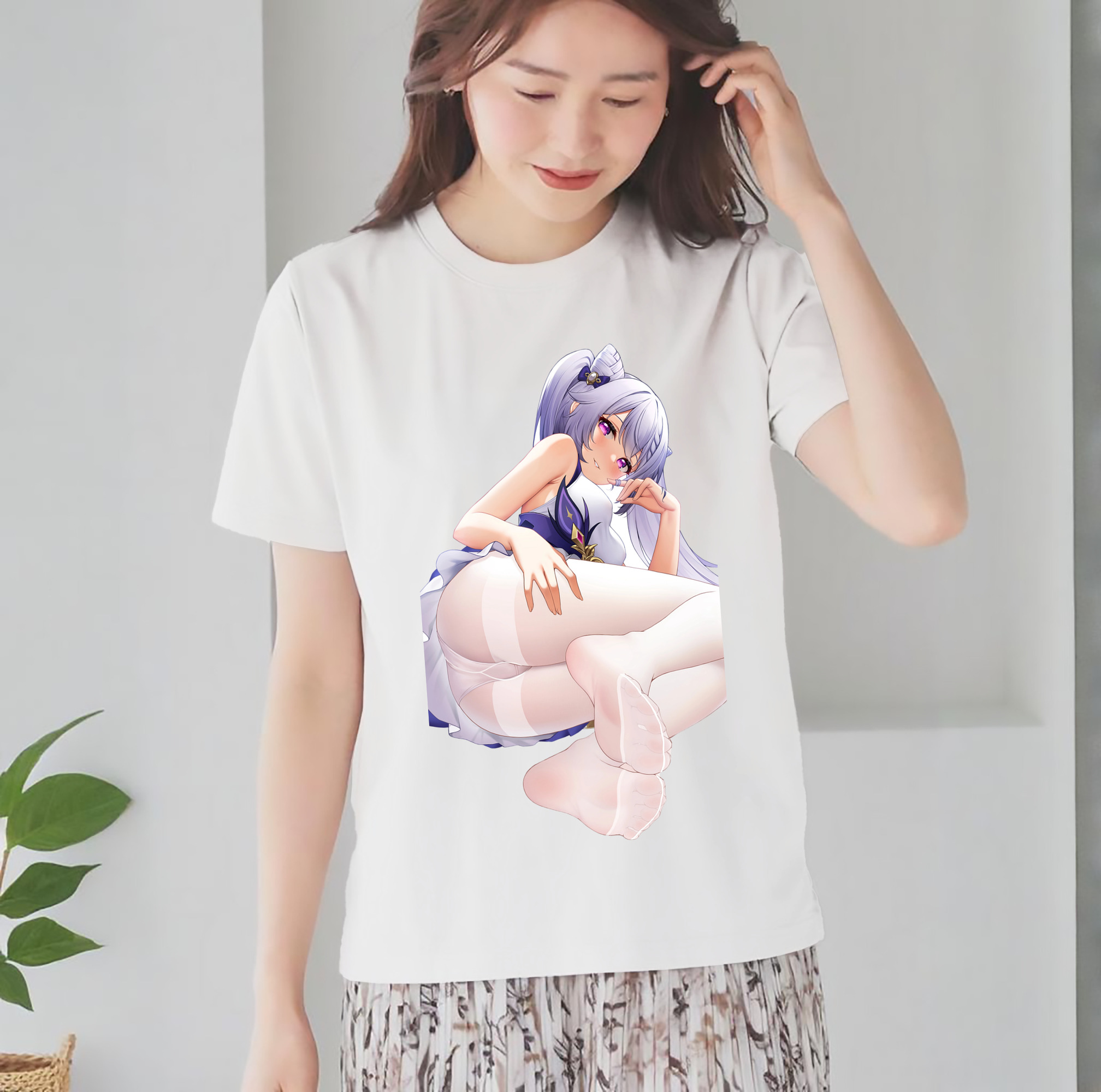 げんし神 刻晴 こくせい genshin Kokusei レディースカジュアルプリントTシャツ（綿100％）