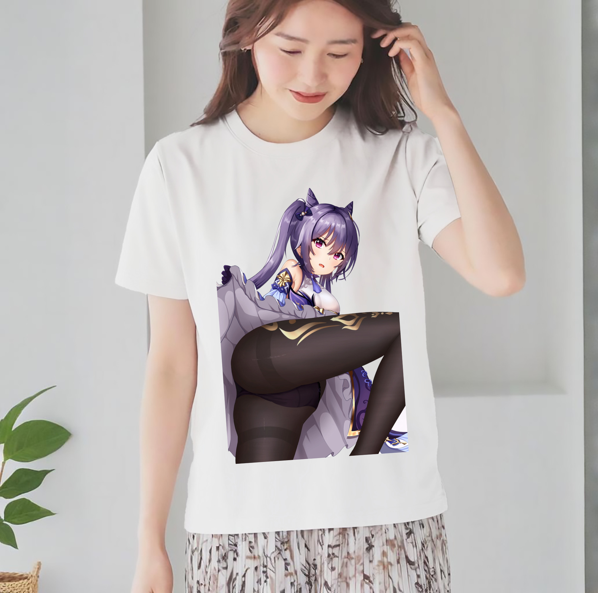 げんし神 刻晴 こくせい genshin Kokusei レディースカジュアルプリントTシャツ（綿100％）