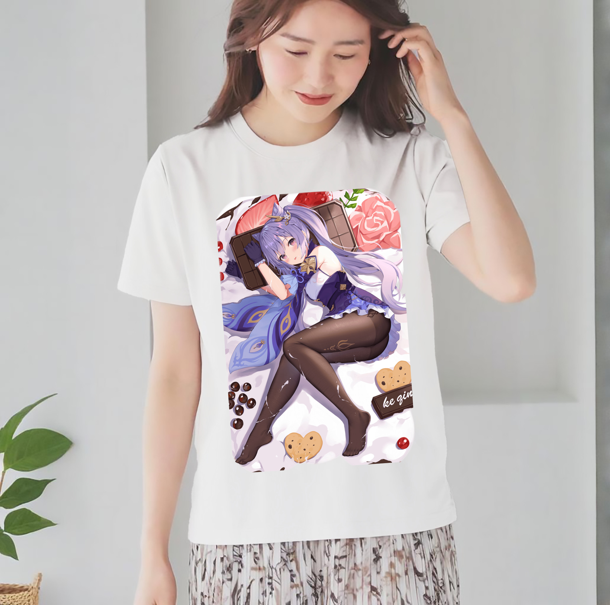 げんし神 刻晴 こくせい genshin Kokusei レディースカジュアルプリントTシャツ（綿100％）