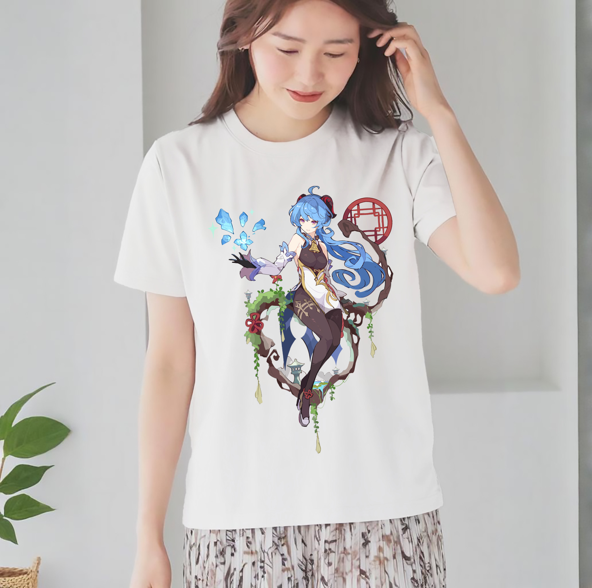 げんし神 甘雨 かんう genshin Ganyu レディースカジュアルプリントTシャツ（綿100％）